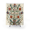 Warm ivory Jacobean tree of life floral shower curtain with full front view