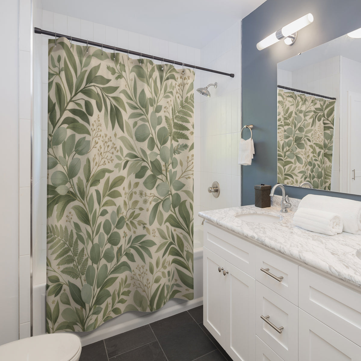 Sage Green Eucalyptus Leaf Shower Curtain