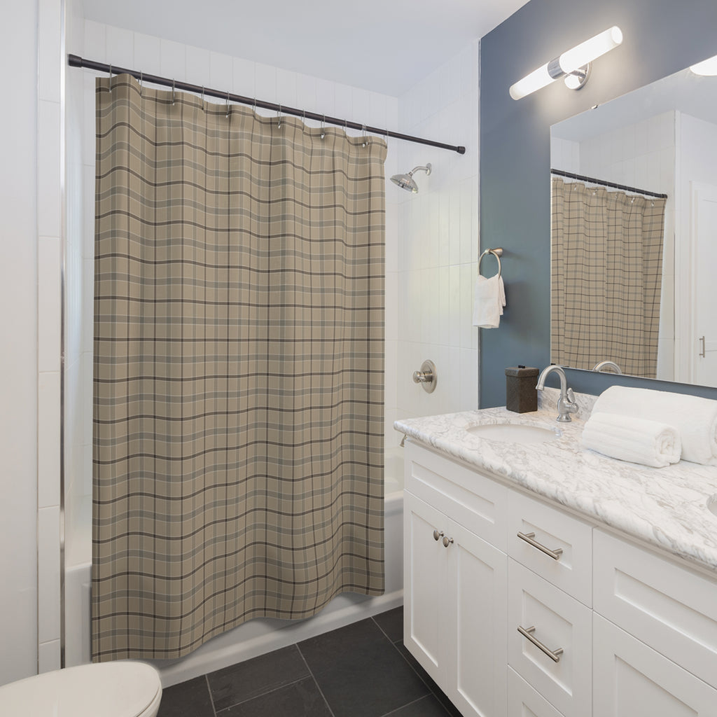 Farmhouse Plaid Shower Curtain – Tan & Charcoal Flannel