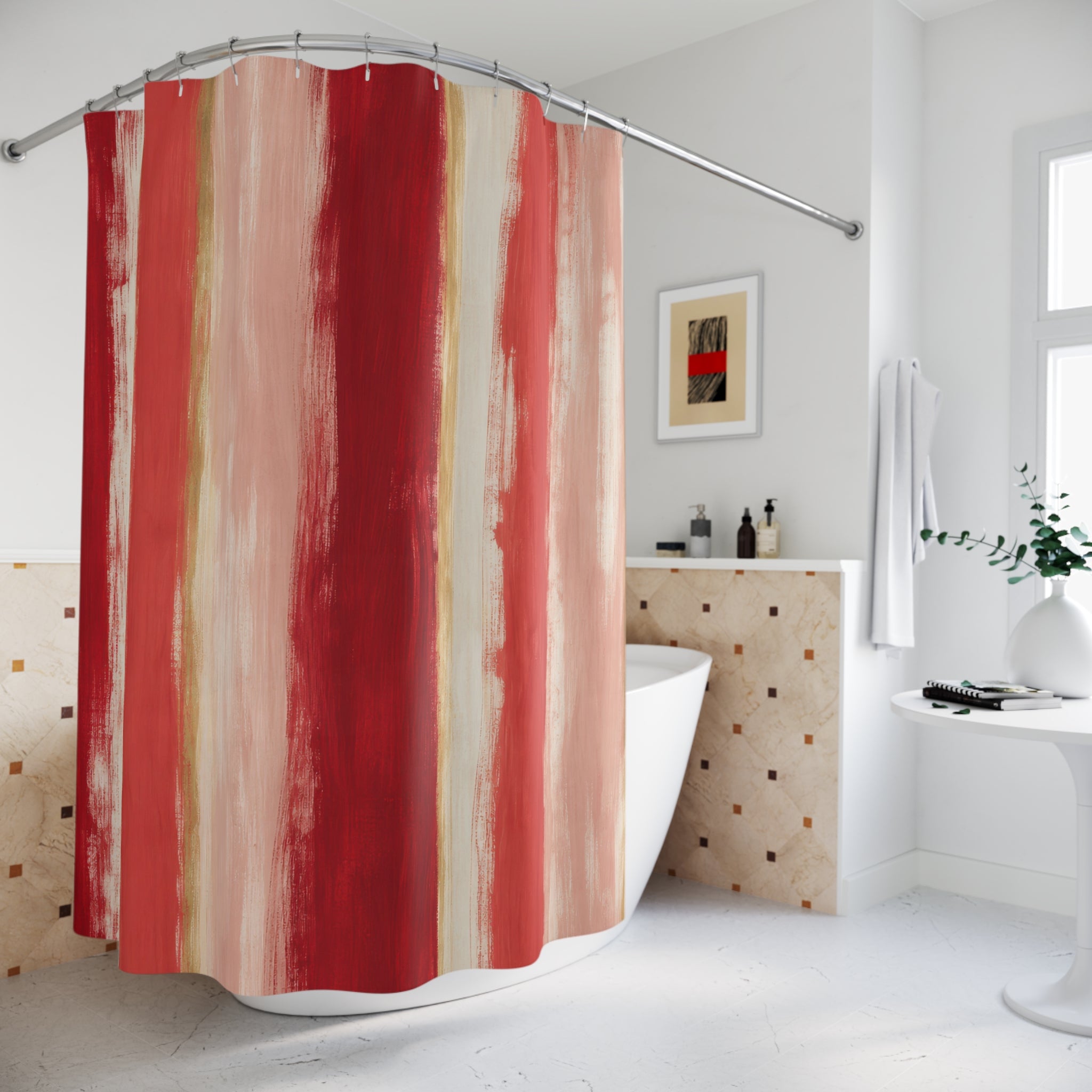 Painterly Red Band Shower Curtain