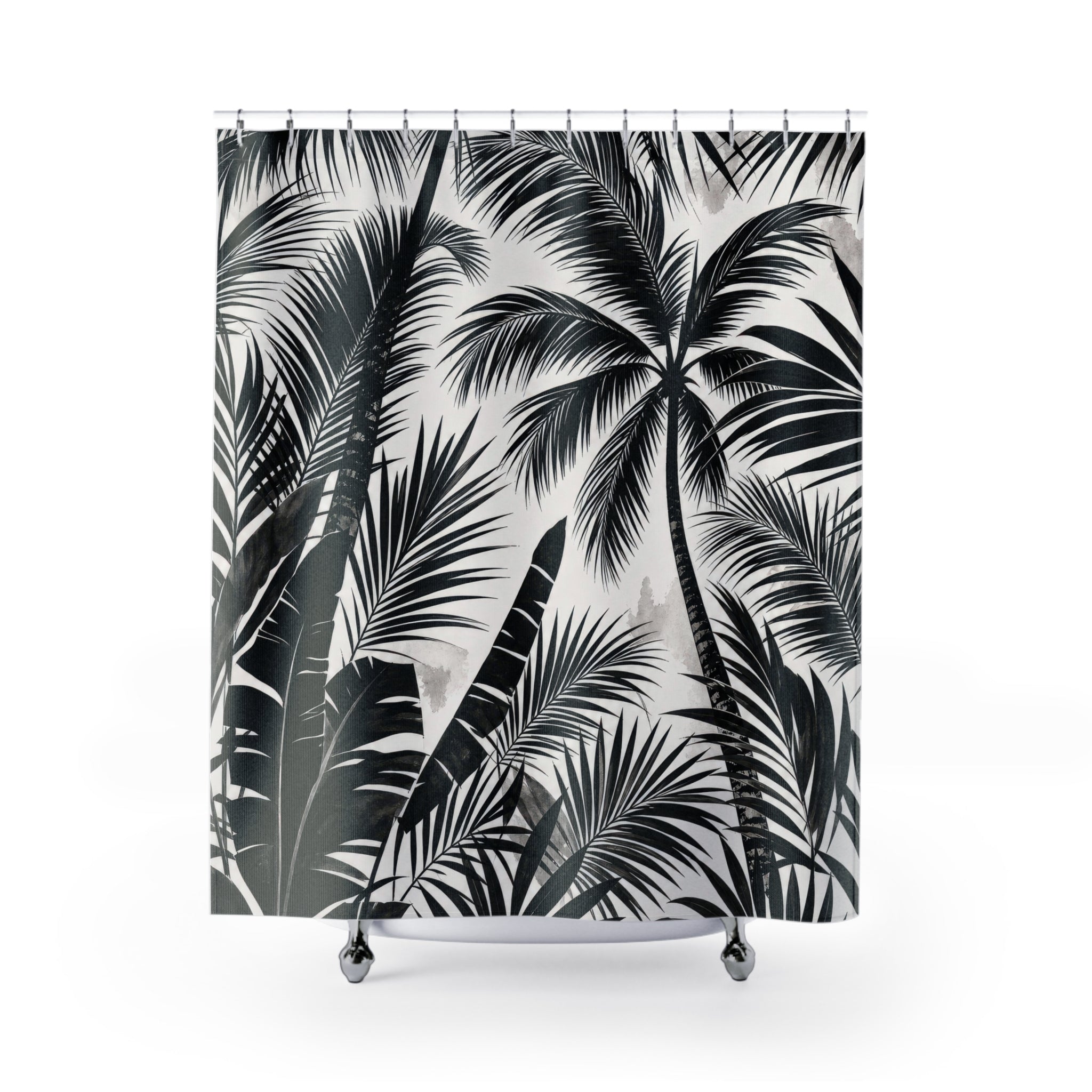 Black White Tropical Tree Shower Curtain