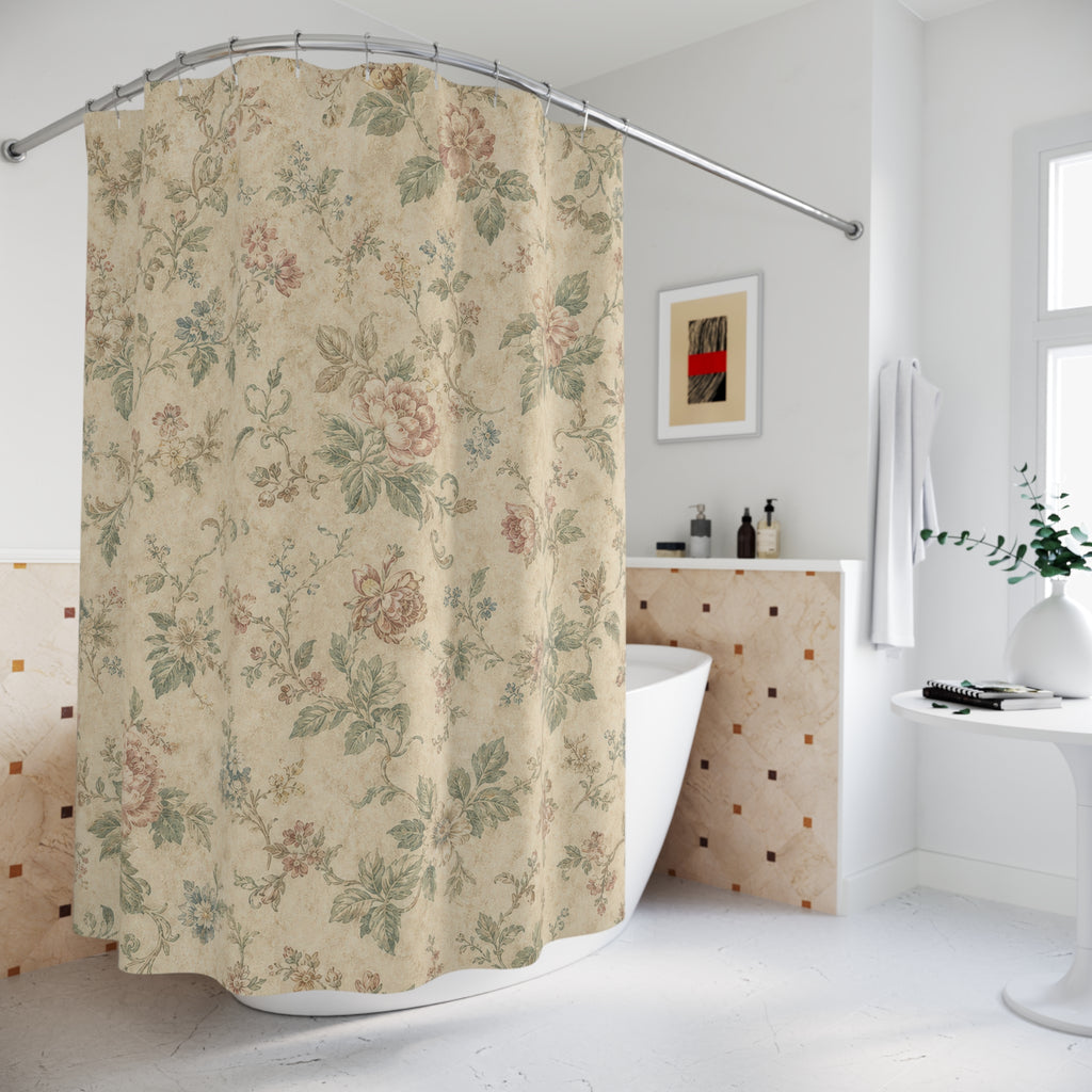 Faded Rose Farmhouse Vintage Floral Shower Curtain