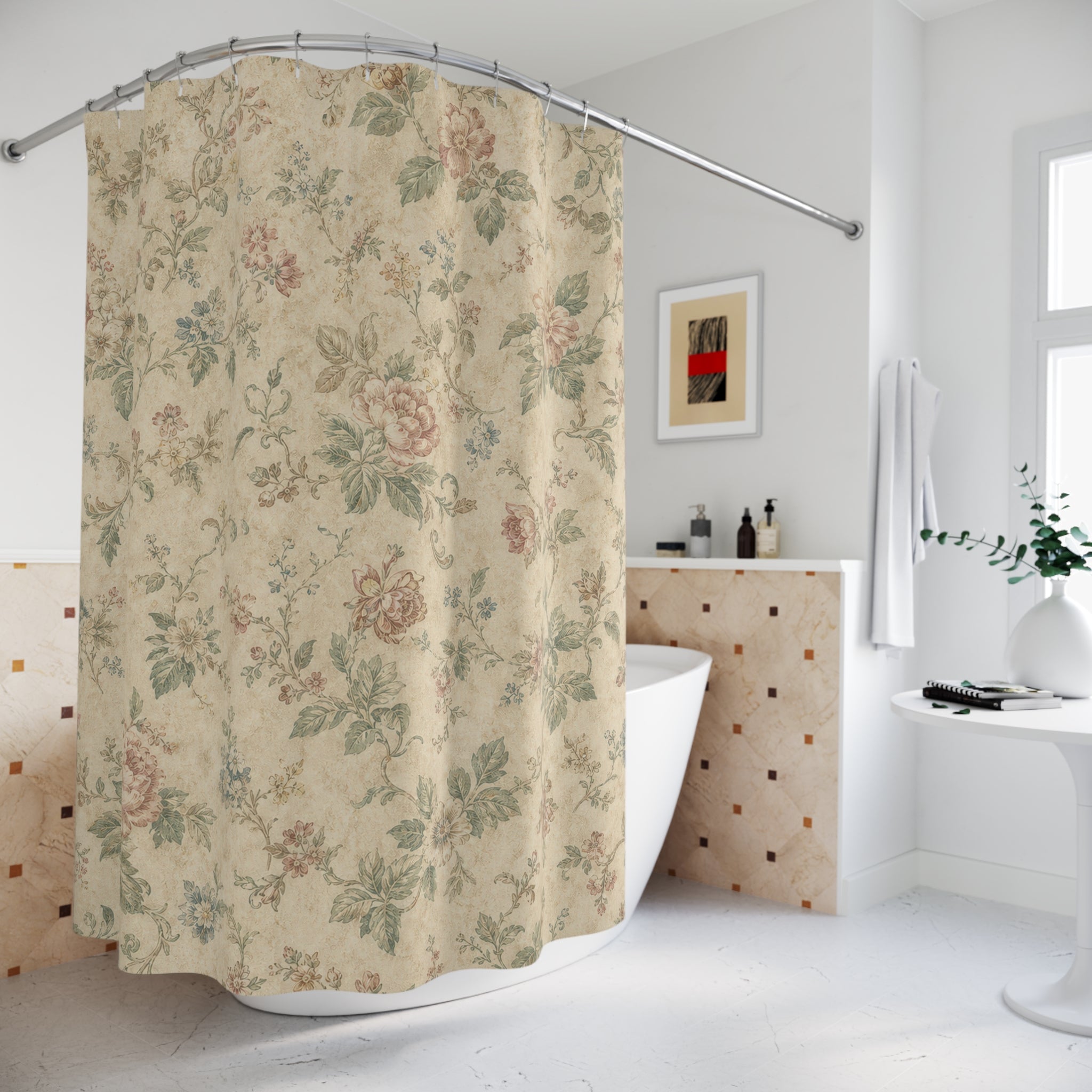 Faded Rose Farmhouse Vintage Floral Shower Curtain