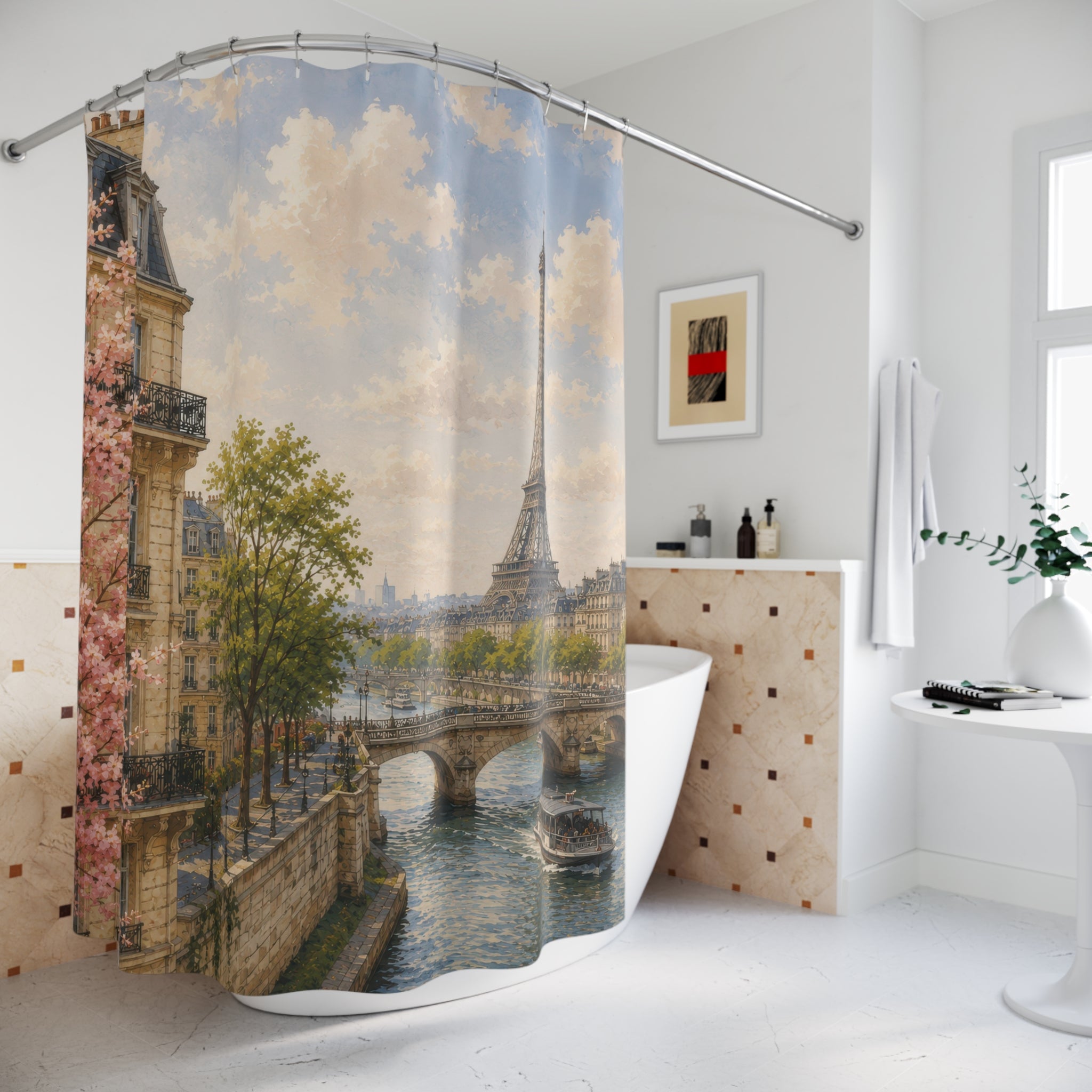 Paris Shower Curtain: Watercolor Eiffel Tower