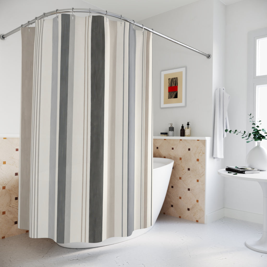 Black Beige Minimal Pinstripe Shower Curtain
