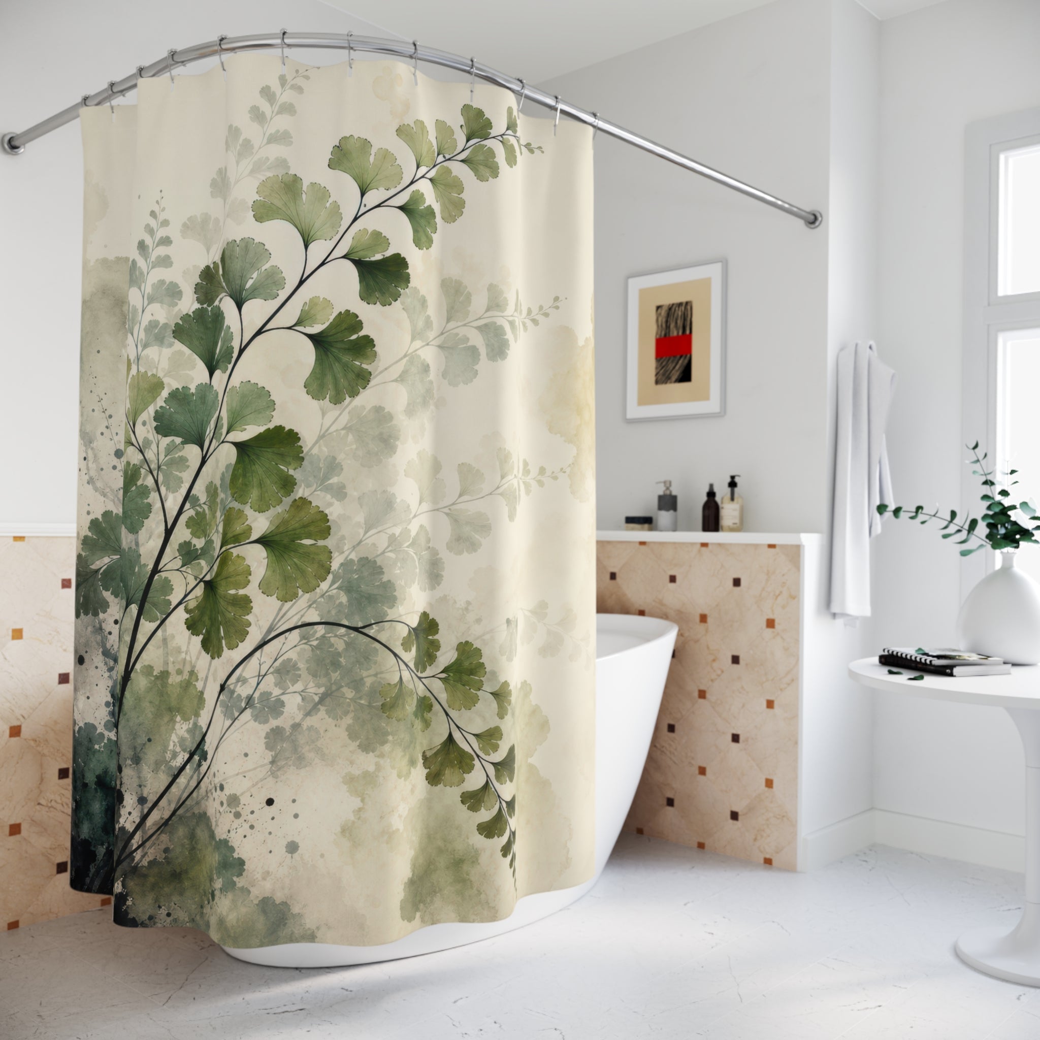 Misty Sumi-e Maidenhair Fern Shower Curtain