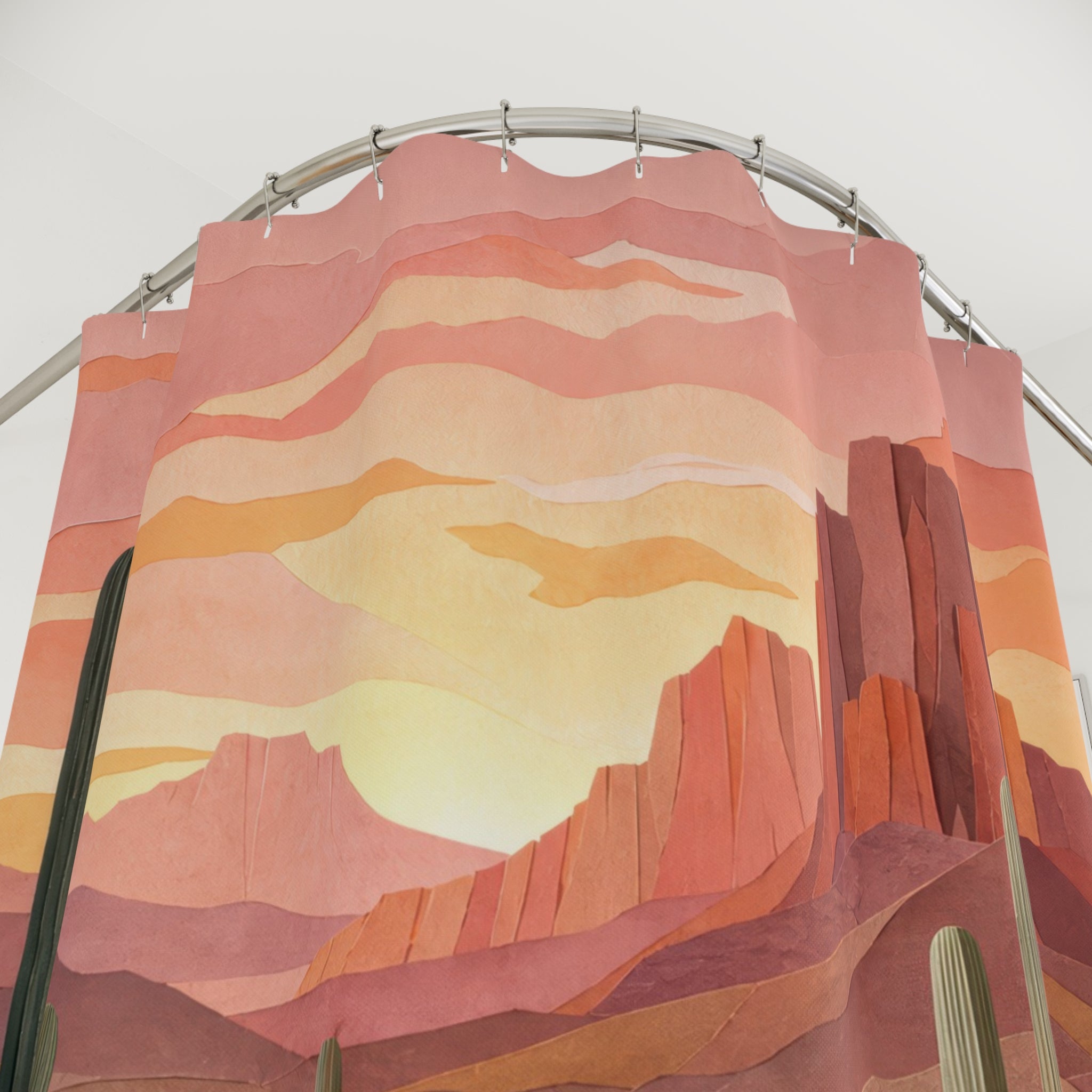 Boho Desert Cactus Shower Curtain – Terracotta Sunset