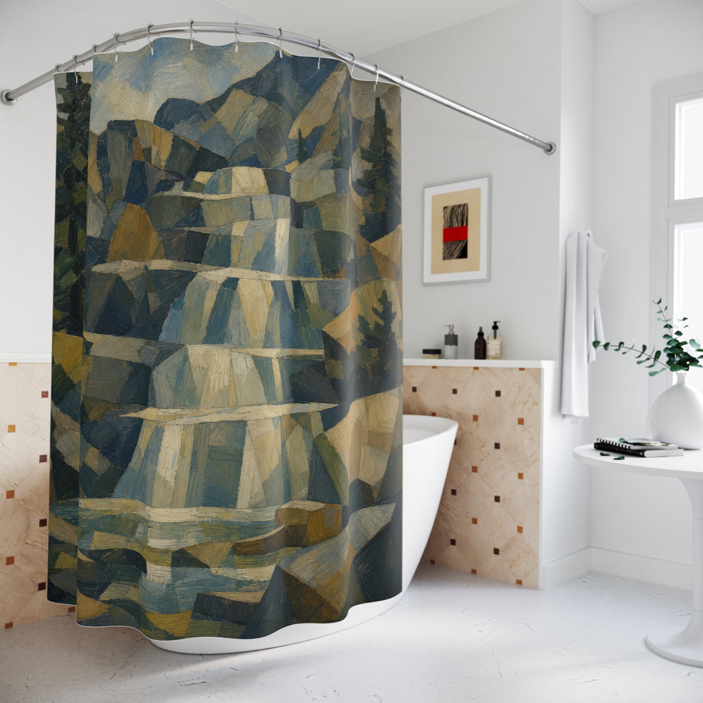 Structured Mountain Landscape Print Shower Curtain