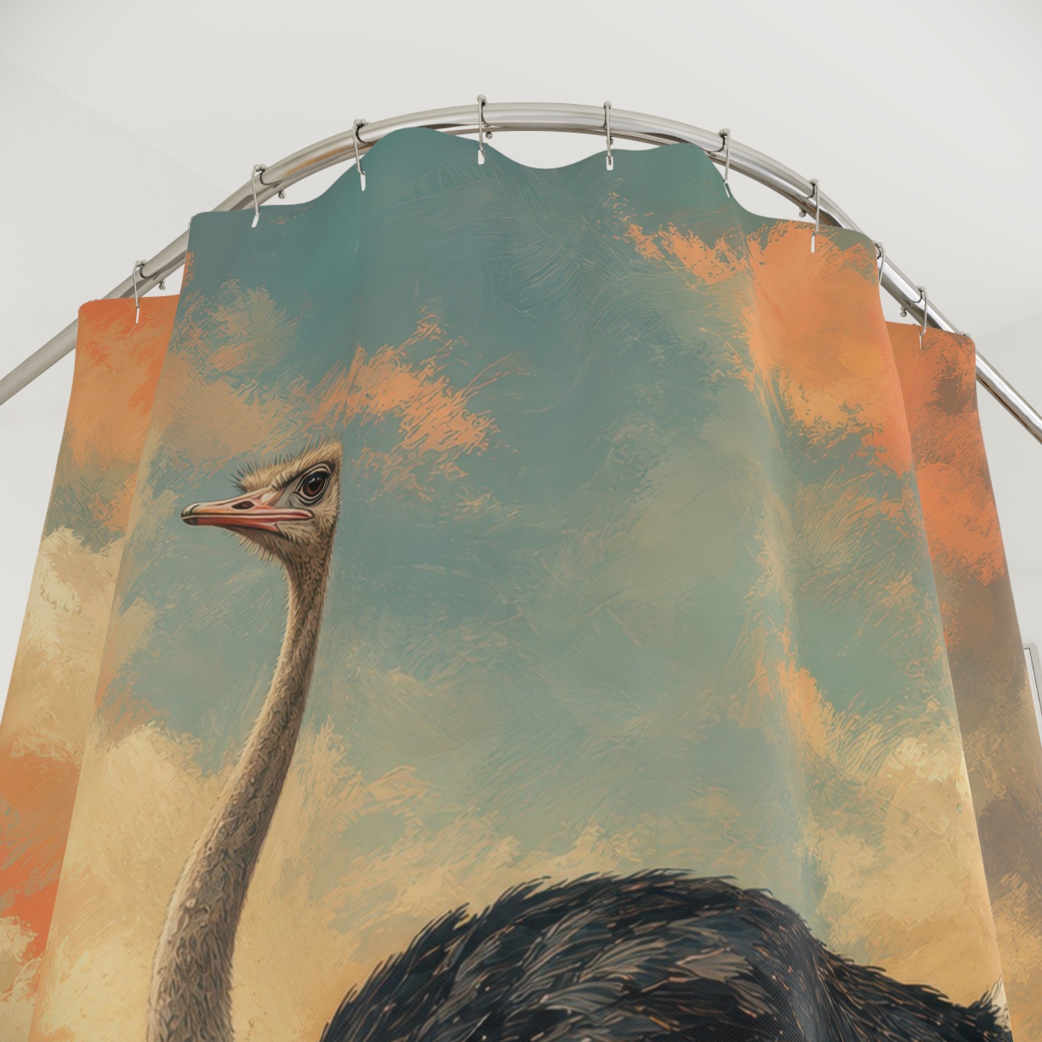 Painterly Savanna Ostrich Shower Curtain