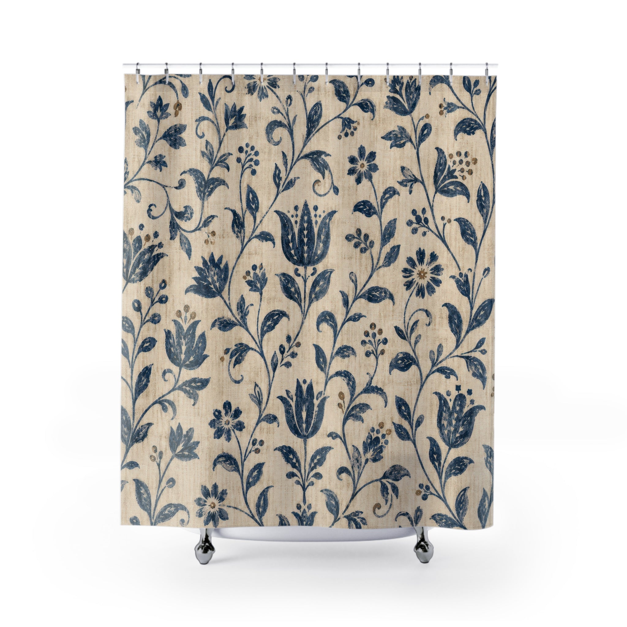 Indigo Floral Shower Curtain
