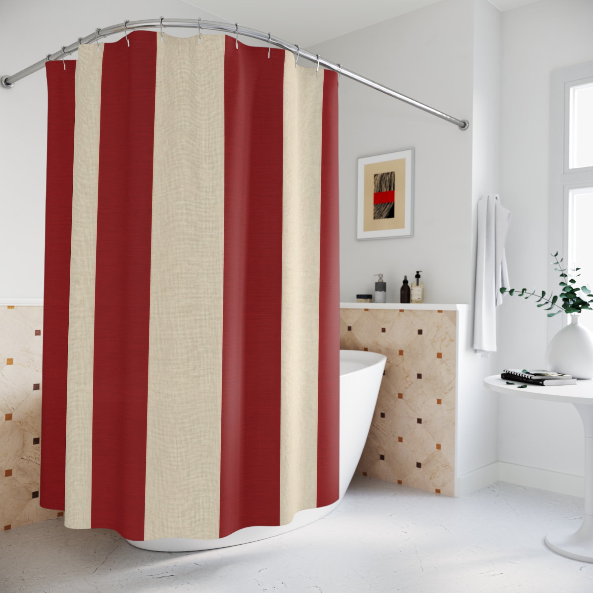 Red and White Striped Shower Curtain: Luxury Cabana Stripe