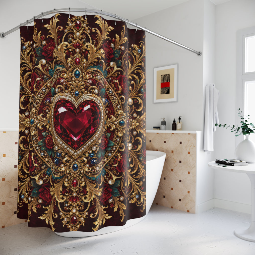 Ruby Jeweled Heart Valentine Shower Curtain