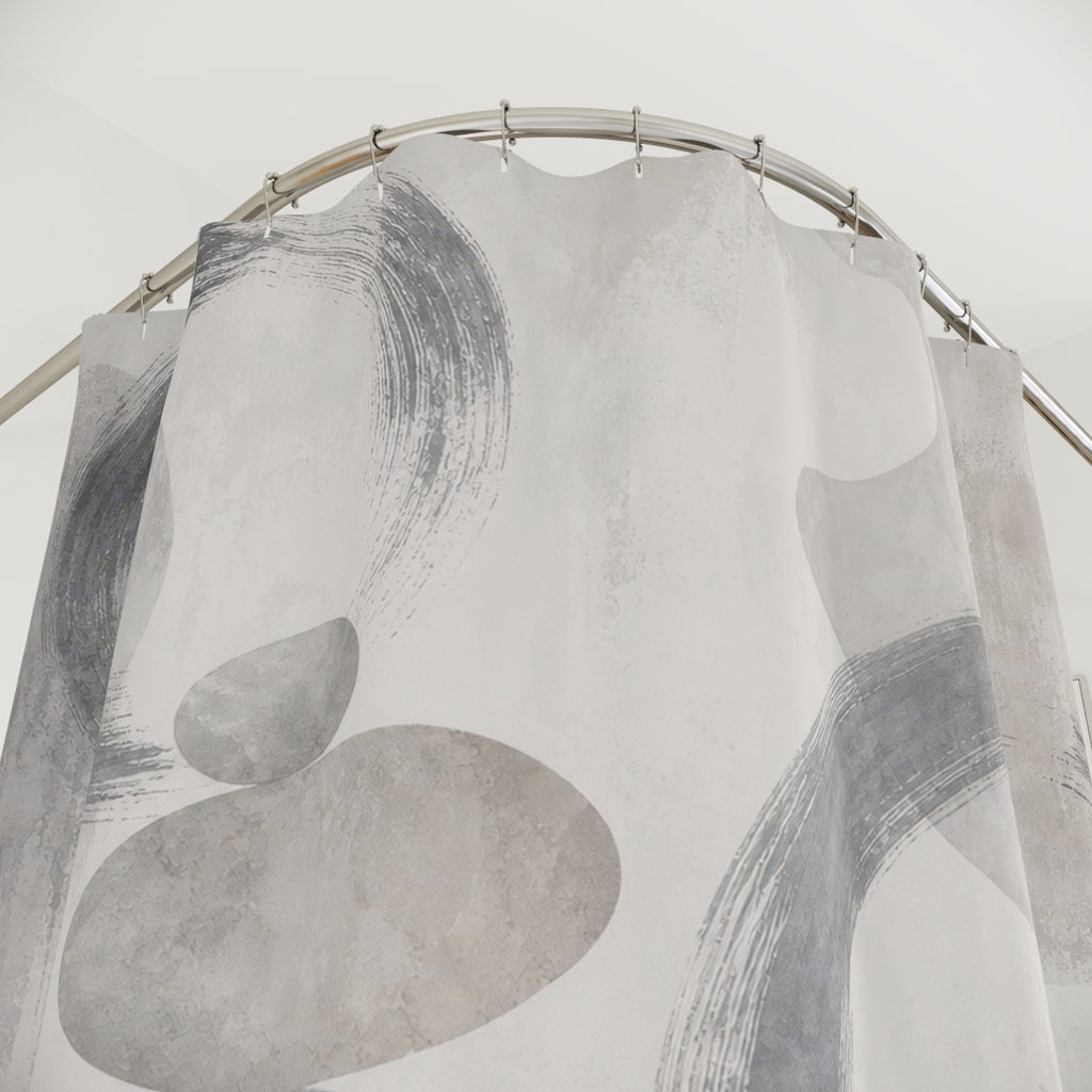 Zen Shower Curtain, Gray Stone Bath Decor, Stacked Pebble Spa Pattern, Neutral Guest Bathroom Decor, Calm Modern Spa Stone Neutral Style