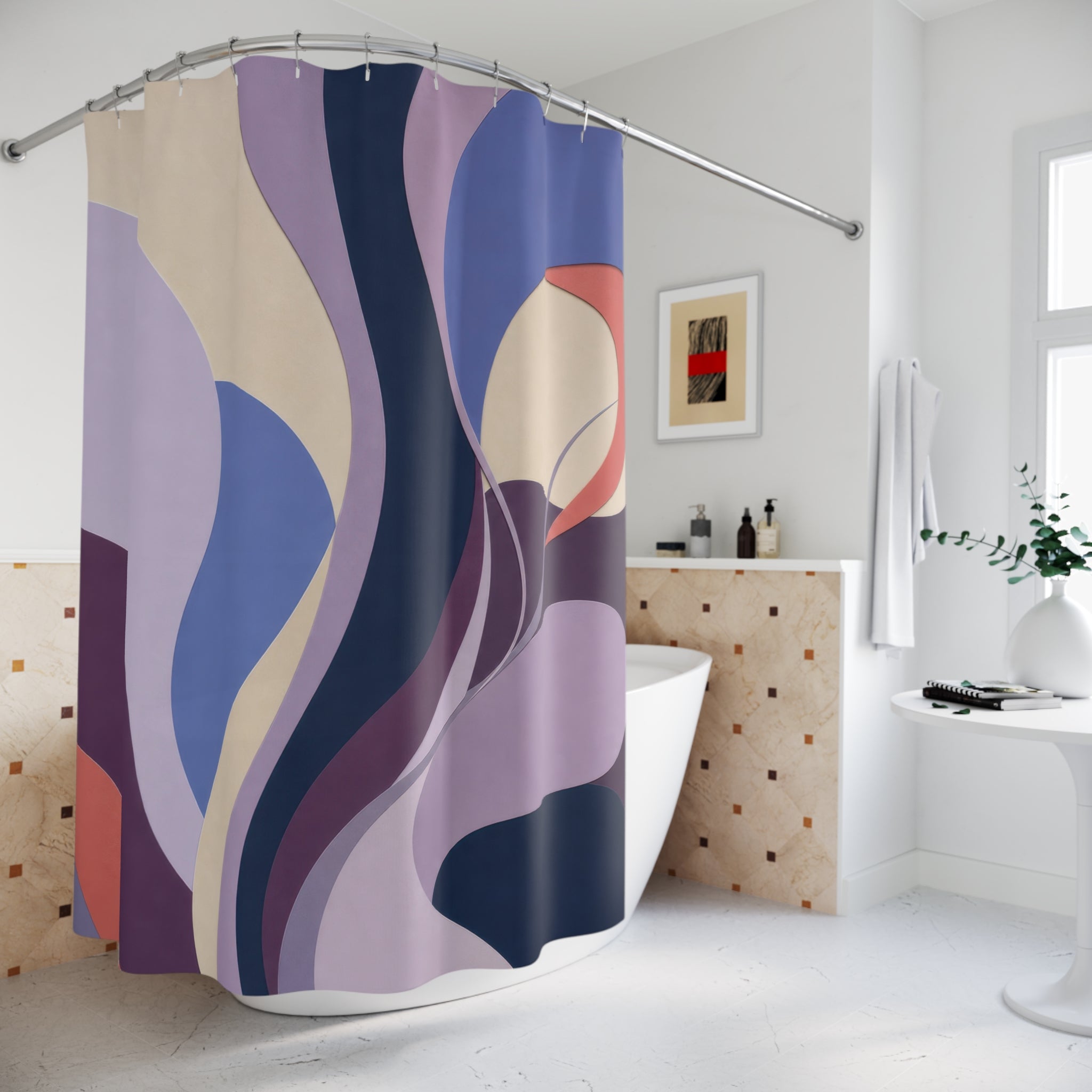 Lavender Lilac Paper Cut Wave Shower Curtain