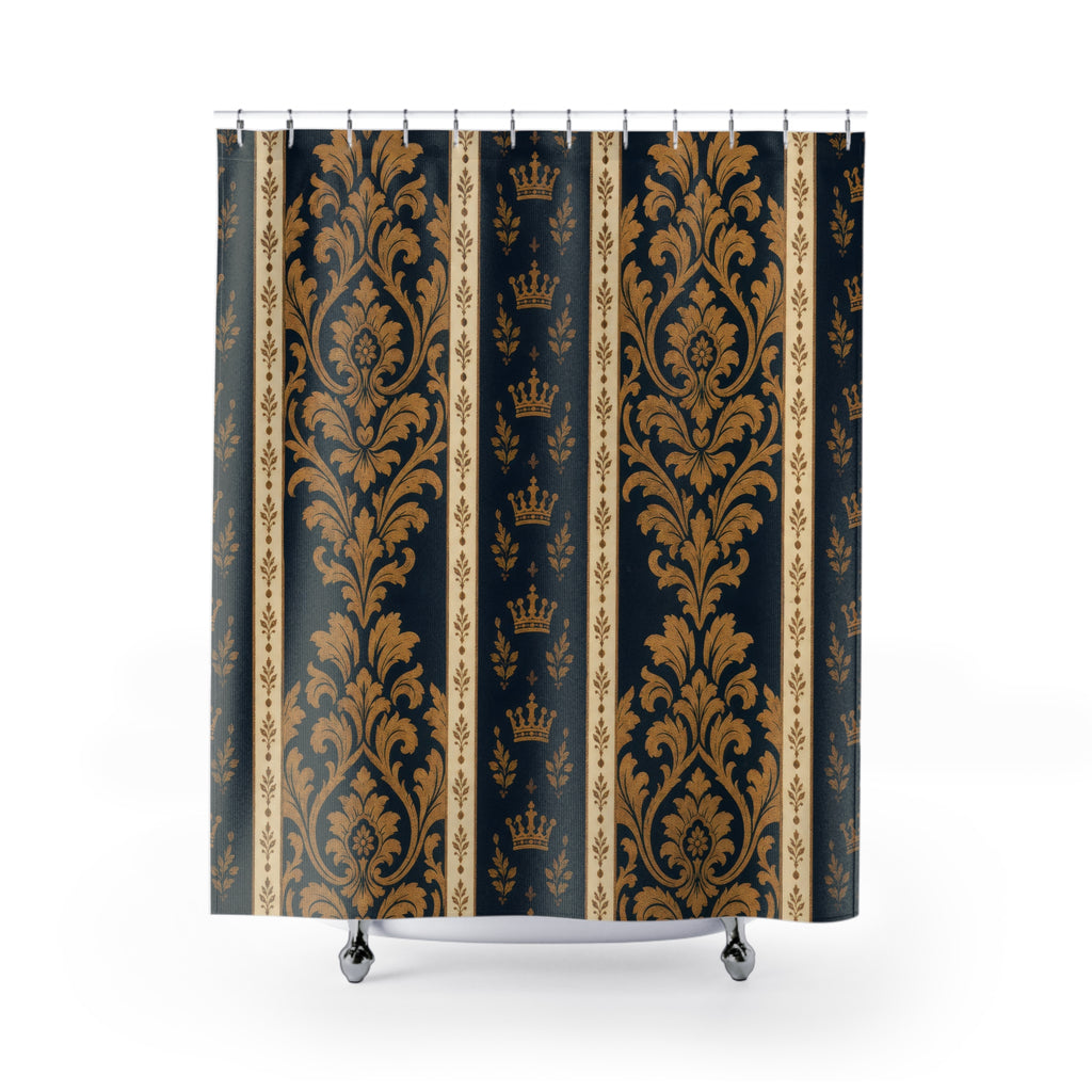 Navy Ochre Ceremonial Damask Shower Curtain