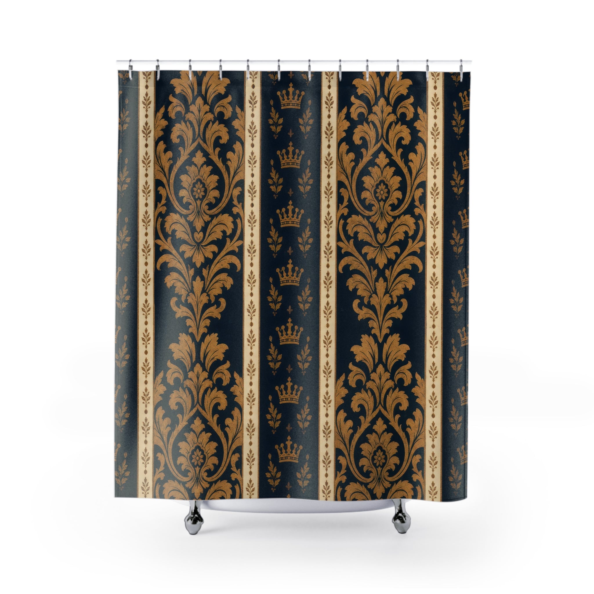 Navy Ochre Ceremonial Damask Shower Curtain