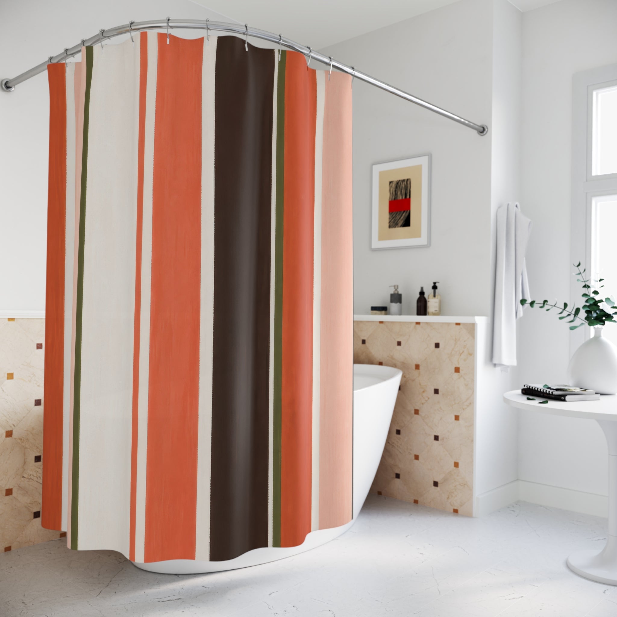 Rust Orange Brown Vertical Stripe Boho Striped Modern Line Shower Curtain
