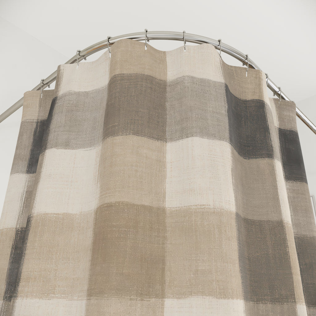 Beige Gray Buffalo Check Shower Curtain