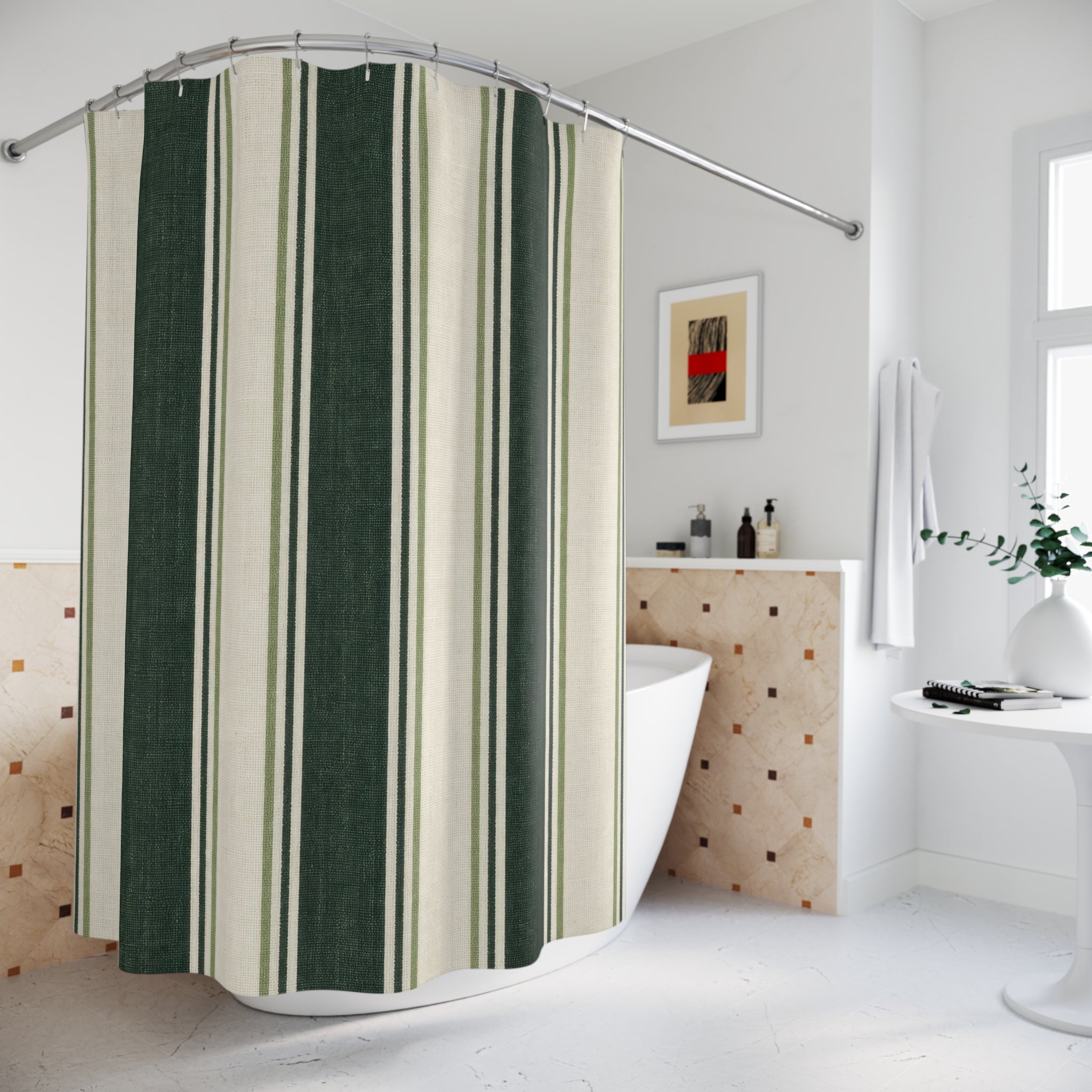 Forest Green Stripe Shower Curtain