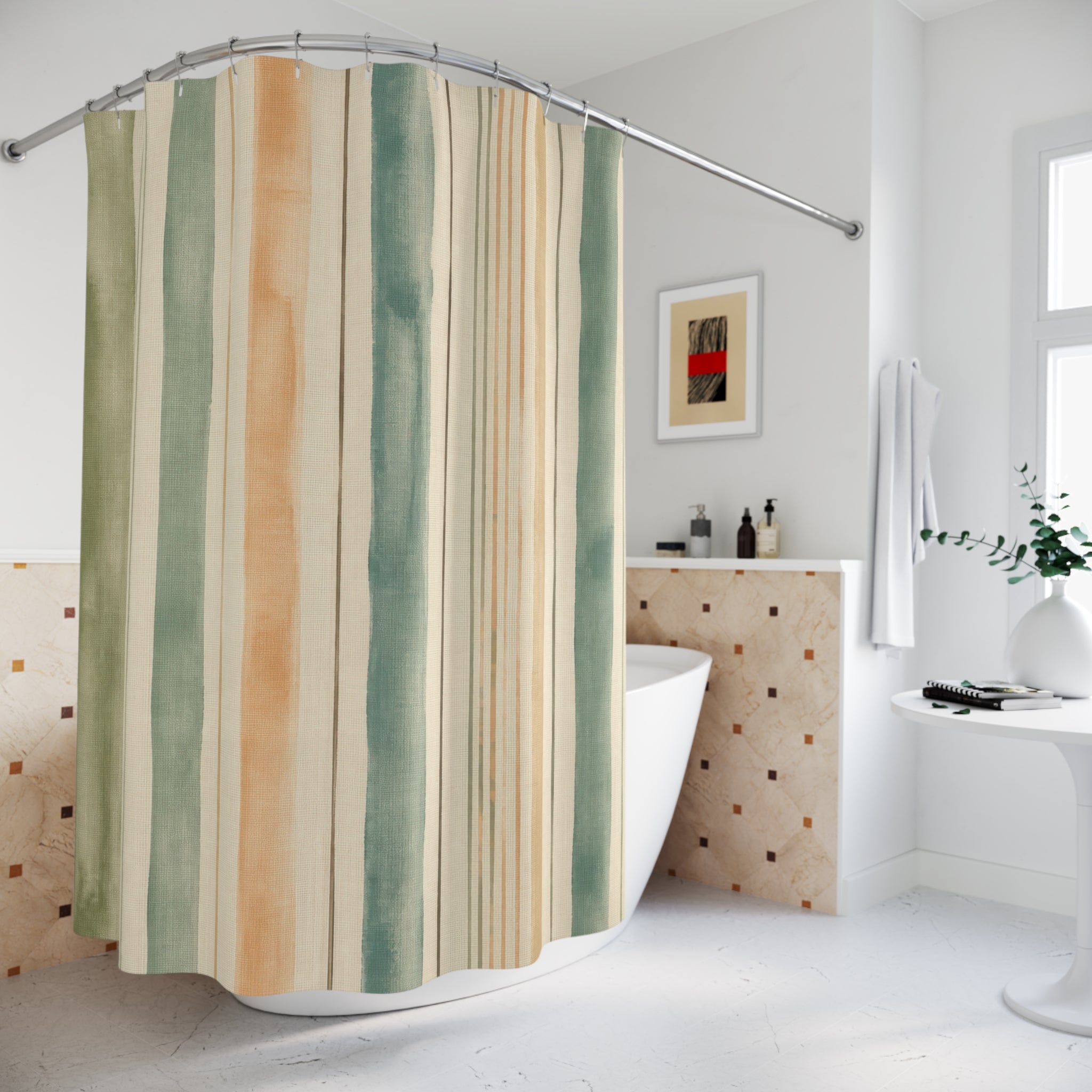 Rust Ochre Brown Vertical Stripe Shower Curtain