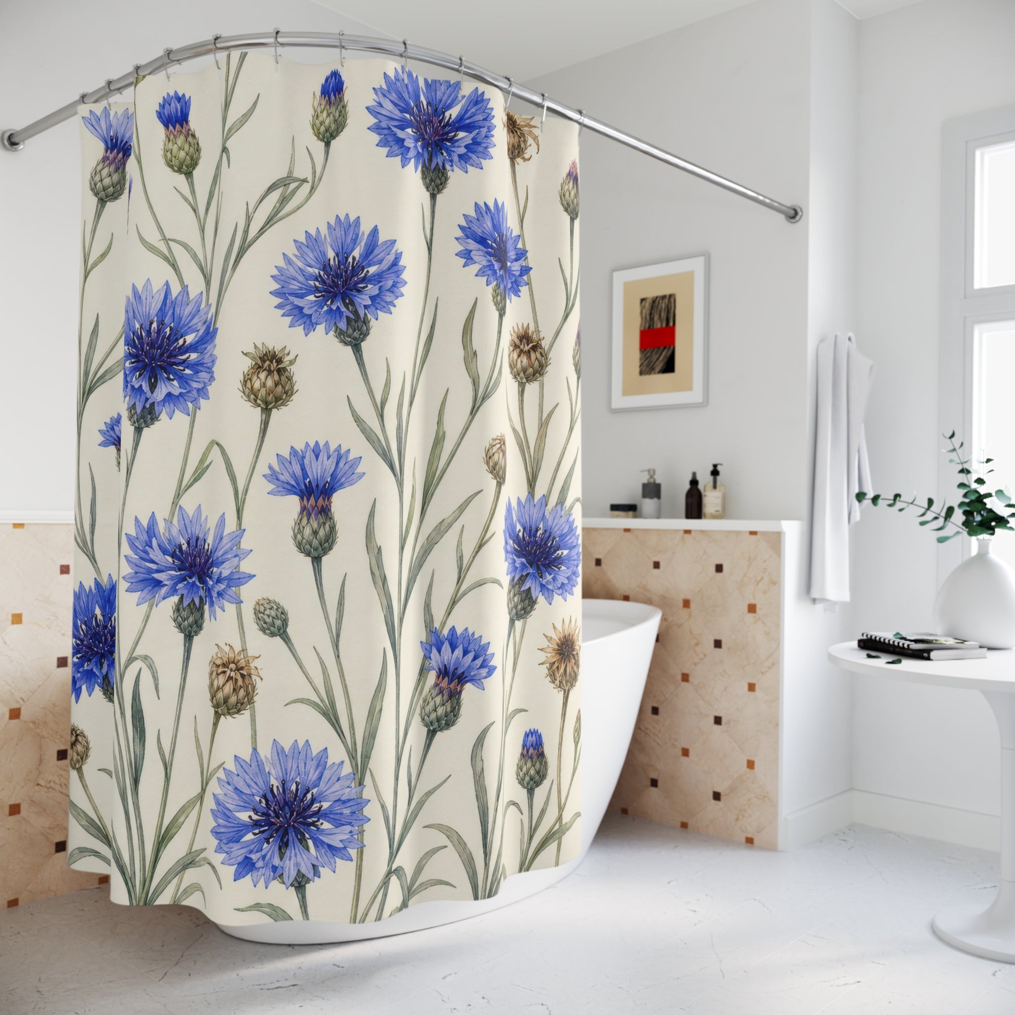 Fresh Blue Cottage Wildflower Botanical Floral Shower Curtain