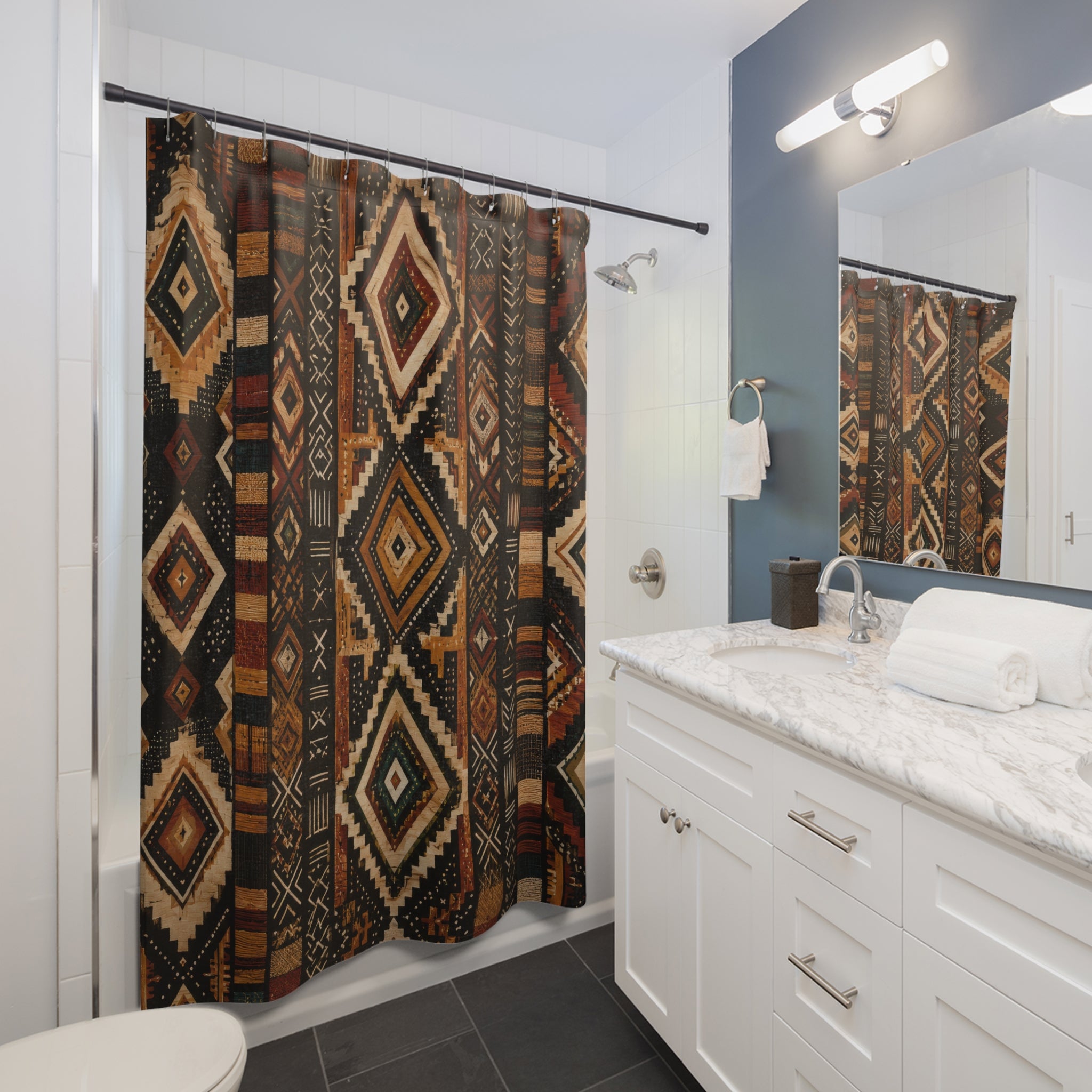 African Shower Curtain: Boho Mudcloth