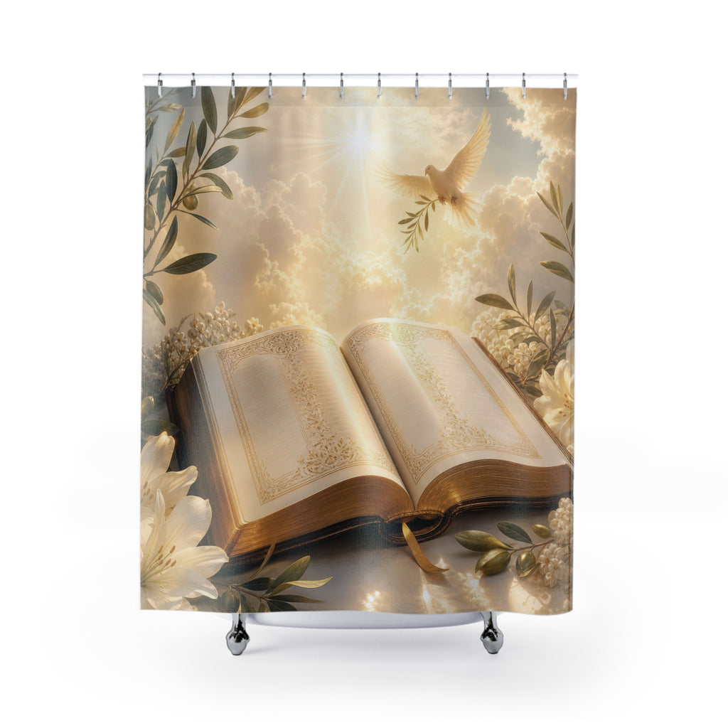 Scripture Shower Curtain: Open Bible Floral