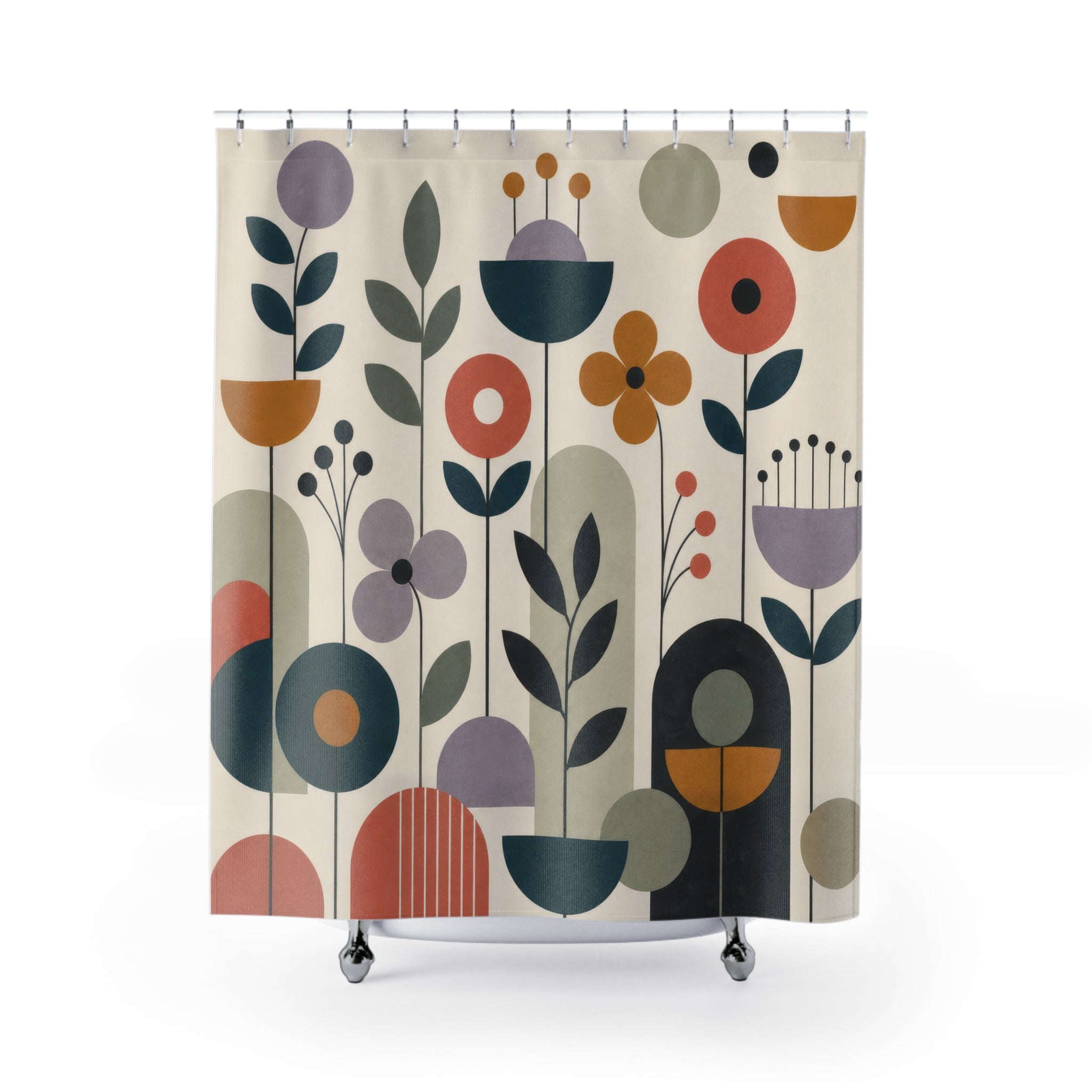 Modern Retro Floral Shower Curtain