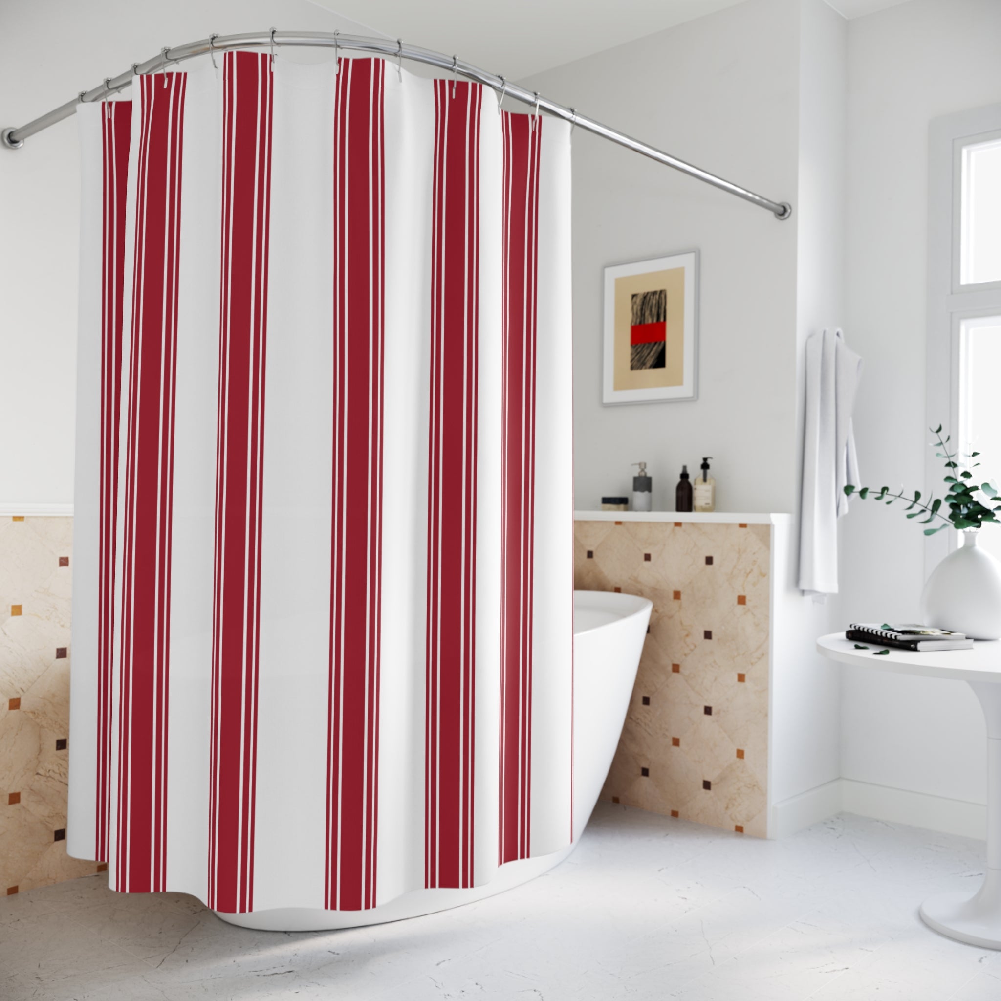 Red Ticking Stripe Shower Curtain – French Country