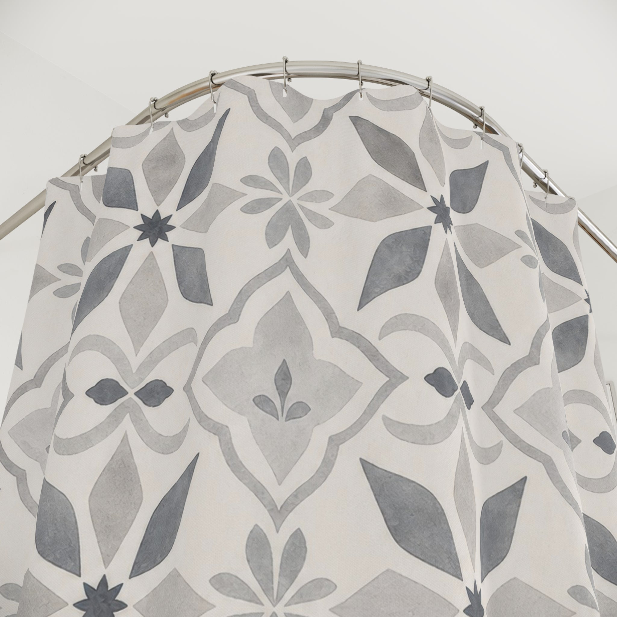 Grey White Tile Flower Shower Curtain
