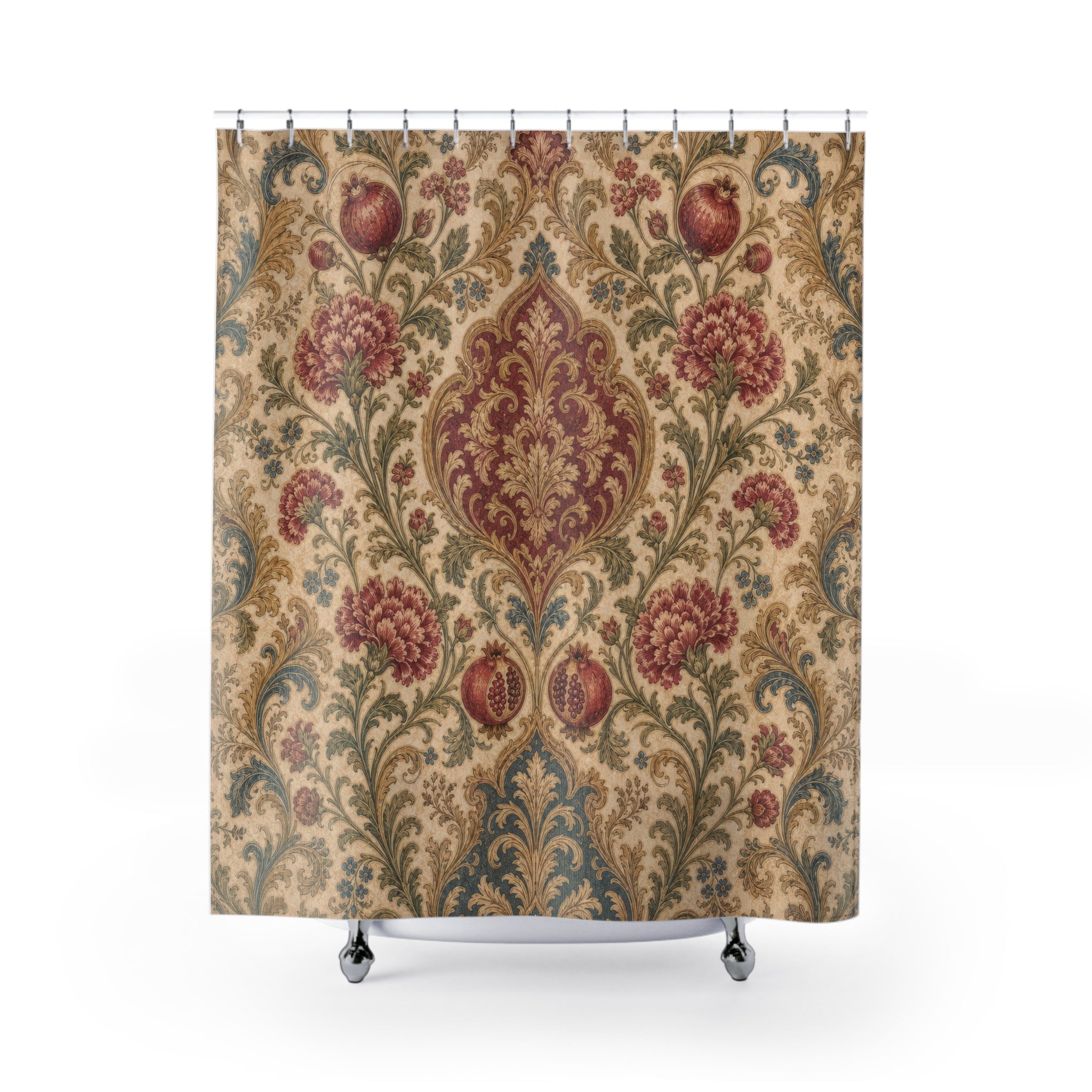 Red Floral Damask Shower Curtain