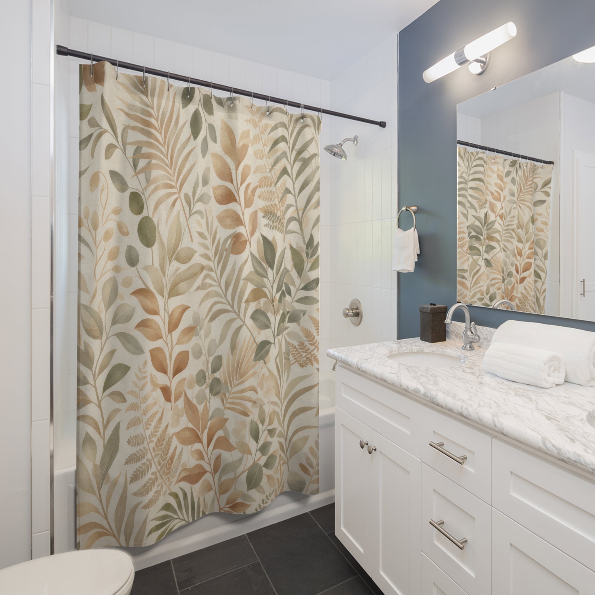 Boho Botanical Shower Curtain – Sage & Camel Neutrals