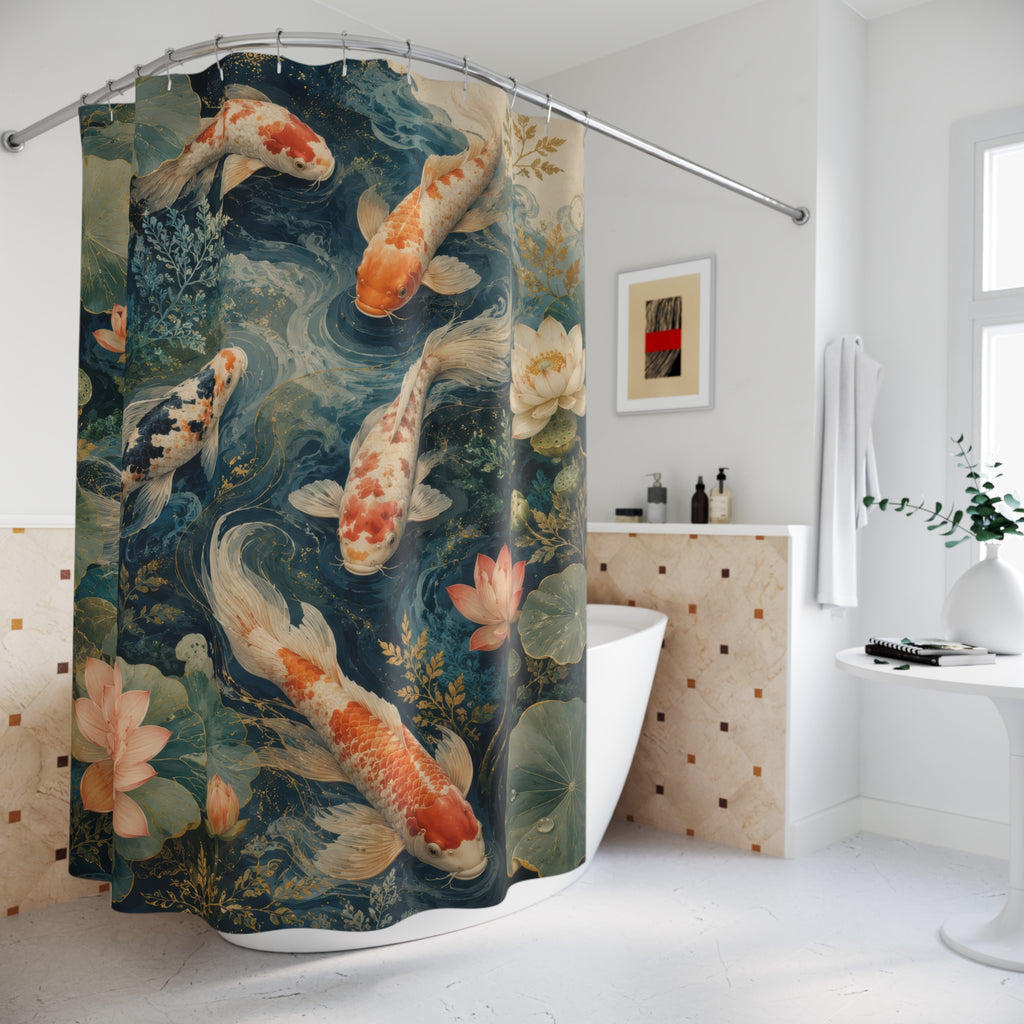 Koi Fish Shower Curtain: Japanese Lotus Pond