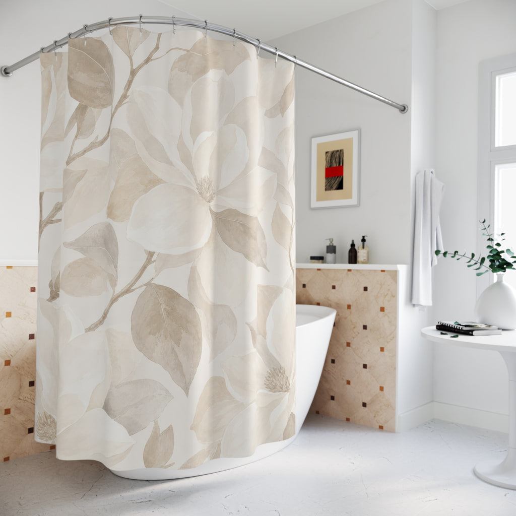 Beige Magnolia Botanical Shower Curtain