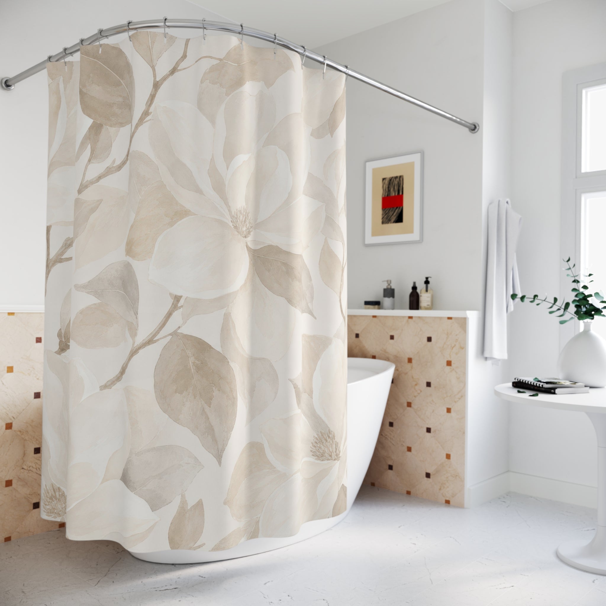 Beige Magnolia Botanical Shower Curtain