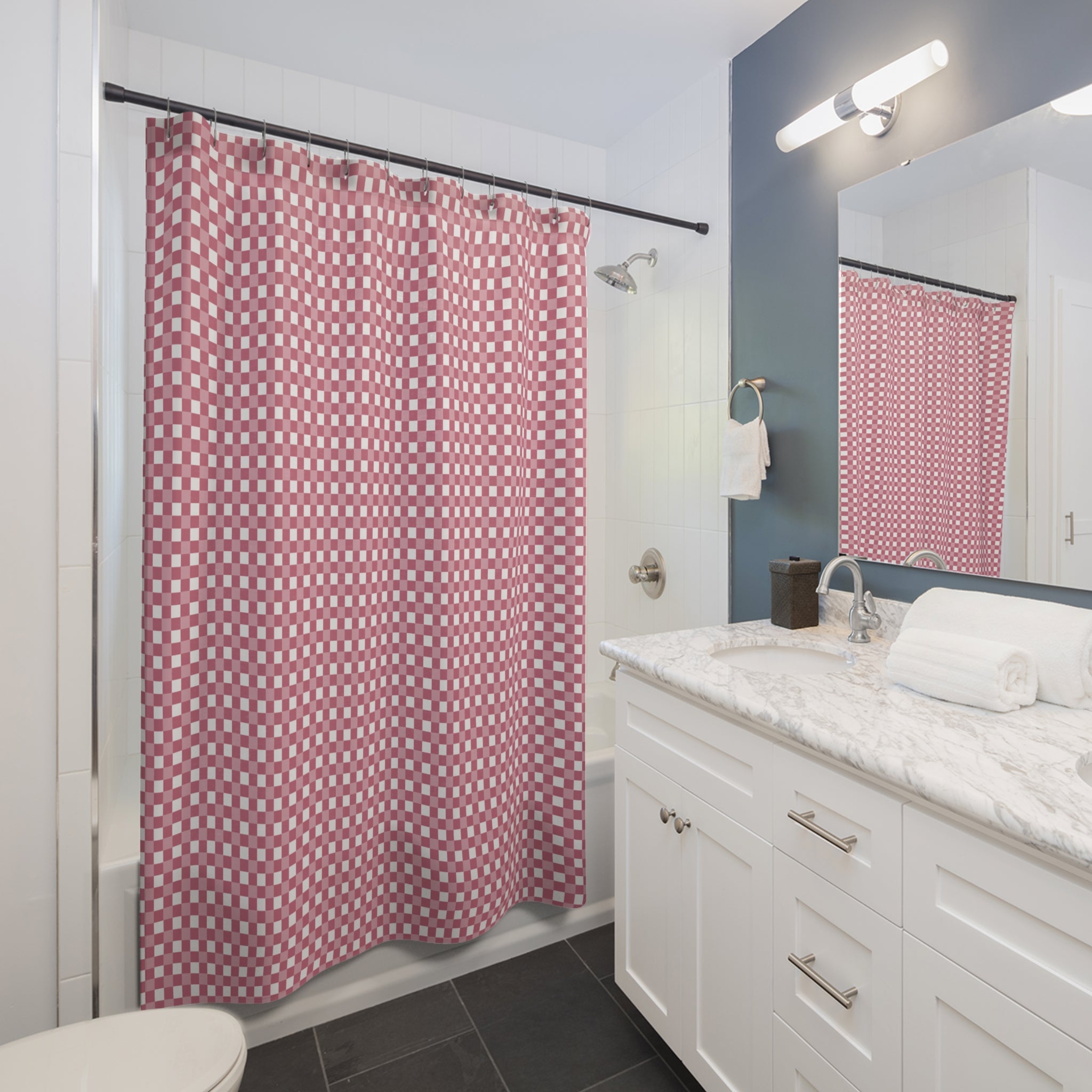 Pink & White Gingham Shower Curtain – Dusty Rose