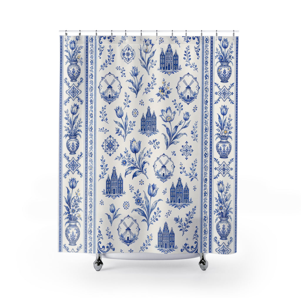 Blue and White Floral Shower Curtain