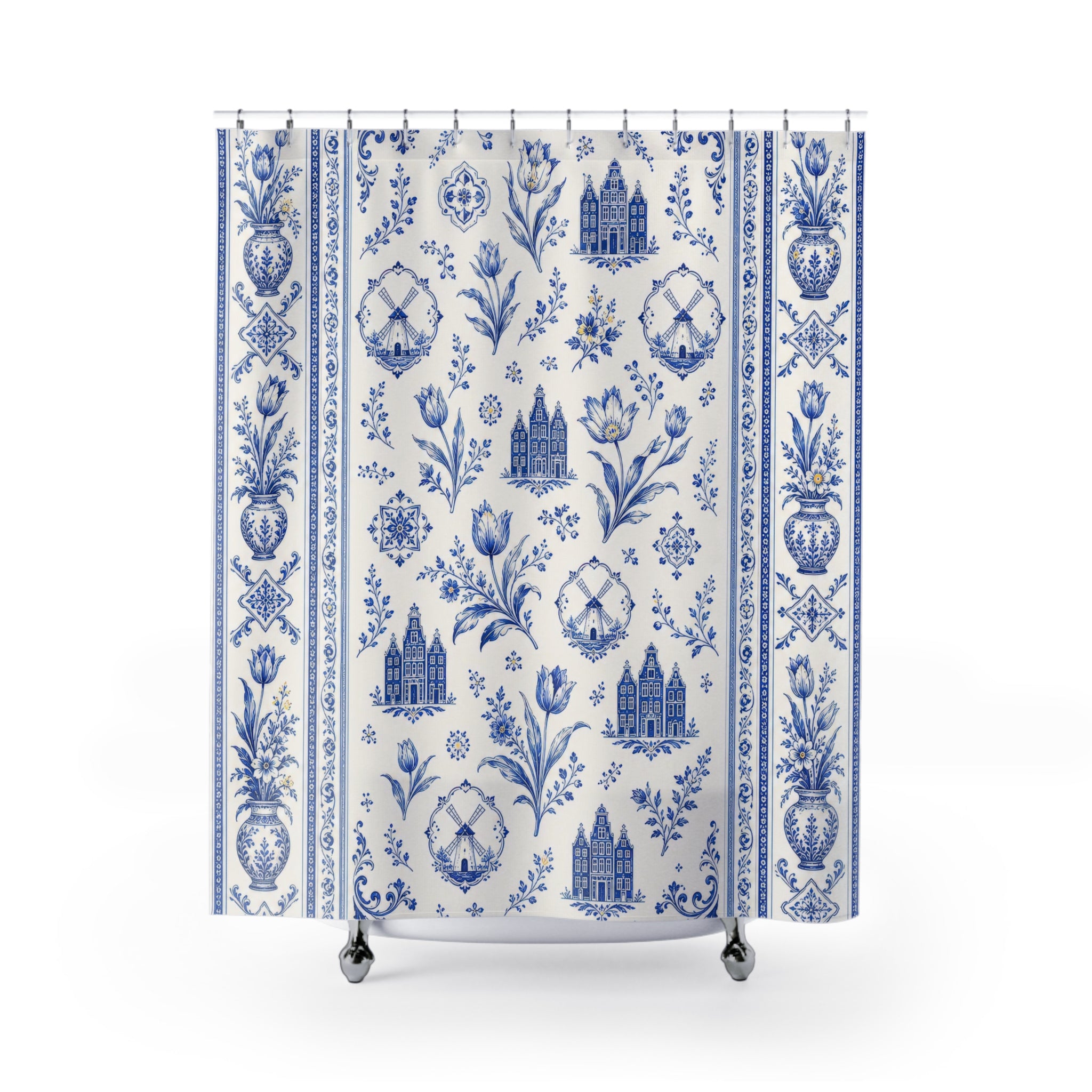 Blue and White Floral Shower Curtain