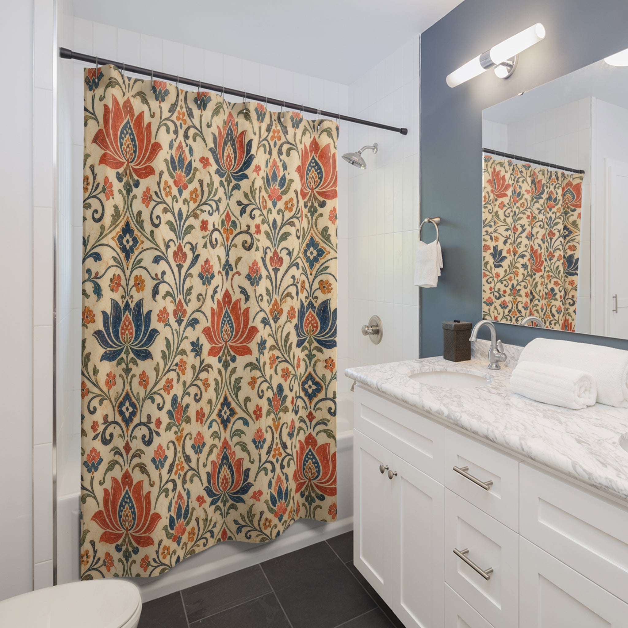 Lotus Folk Boho Floral Shower Curtain