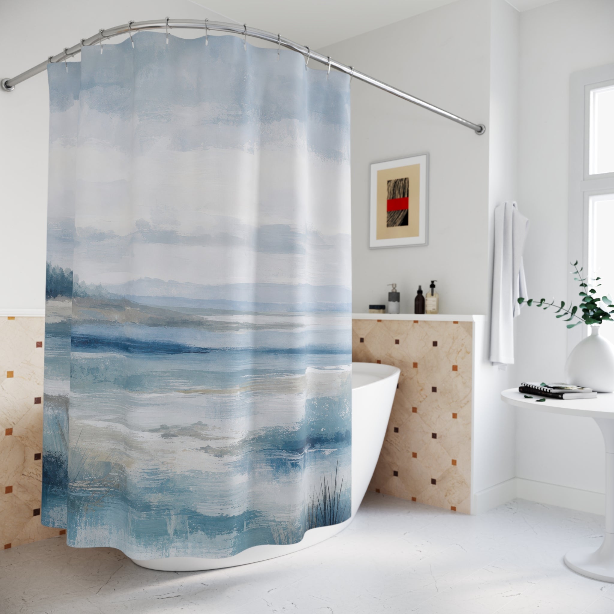 Blue Watercolor Marsh Shower Curtain