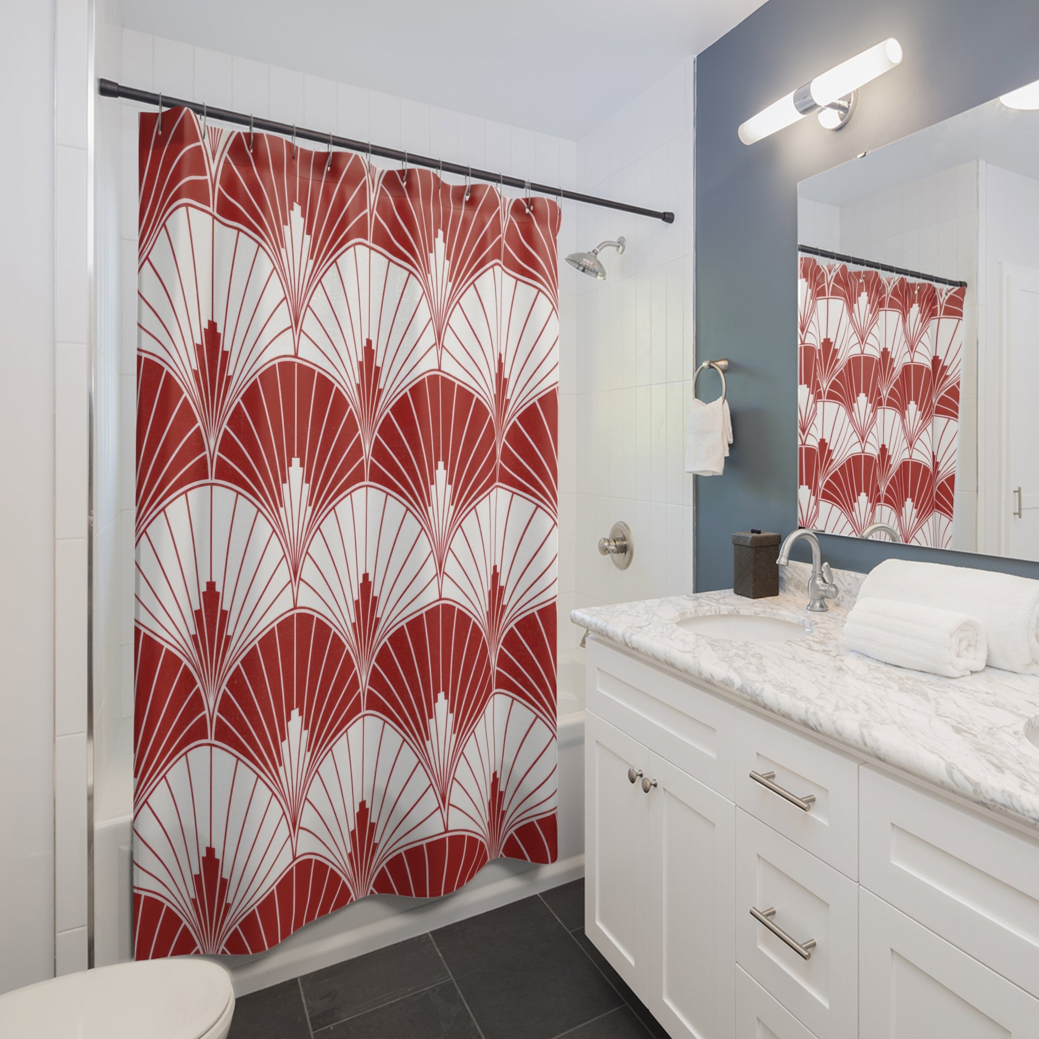 Red White Art Deco Shower Curtain