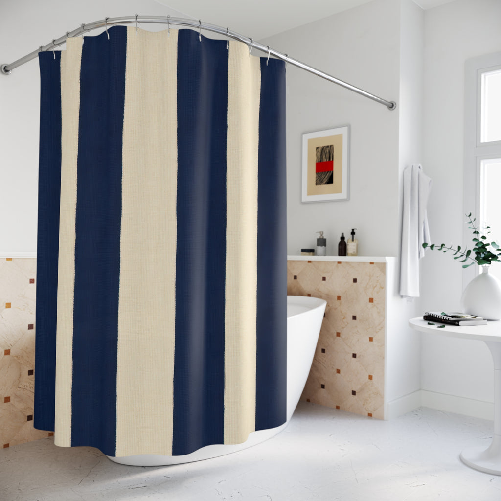 Navy Blue Cream Cabana Stripe Shower Curtain
