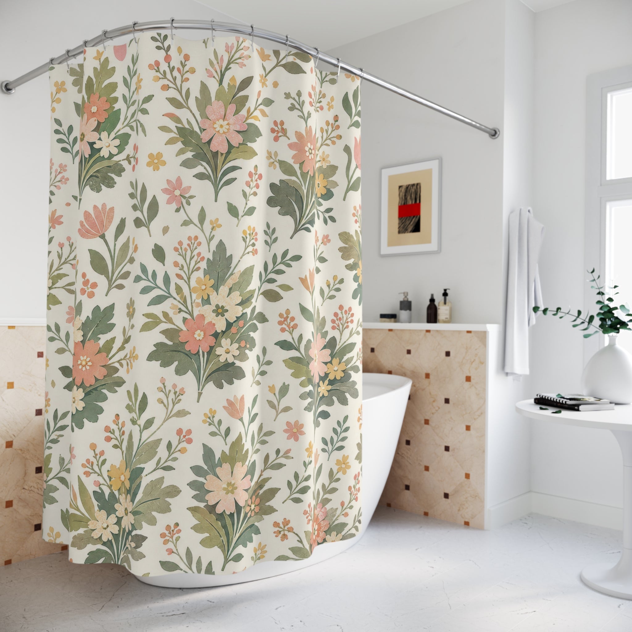 Green Floral Farmhouse Cottagecore Shower Curtain