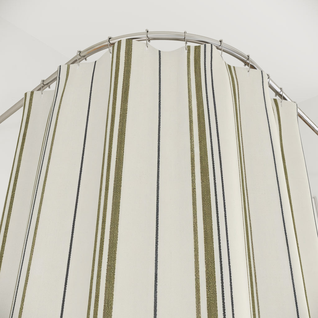 Olive Green Ticking Stripe Shower Curtain
