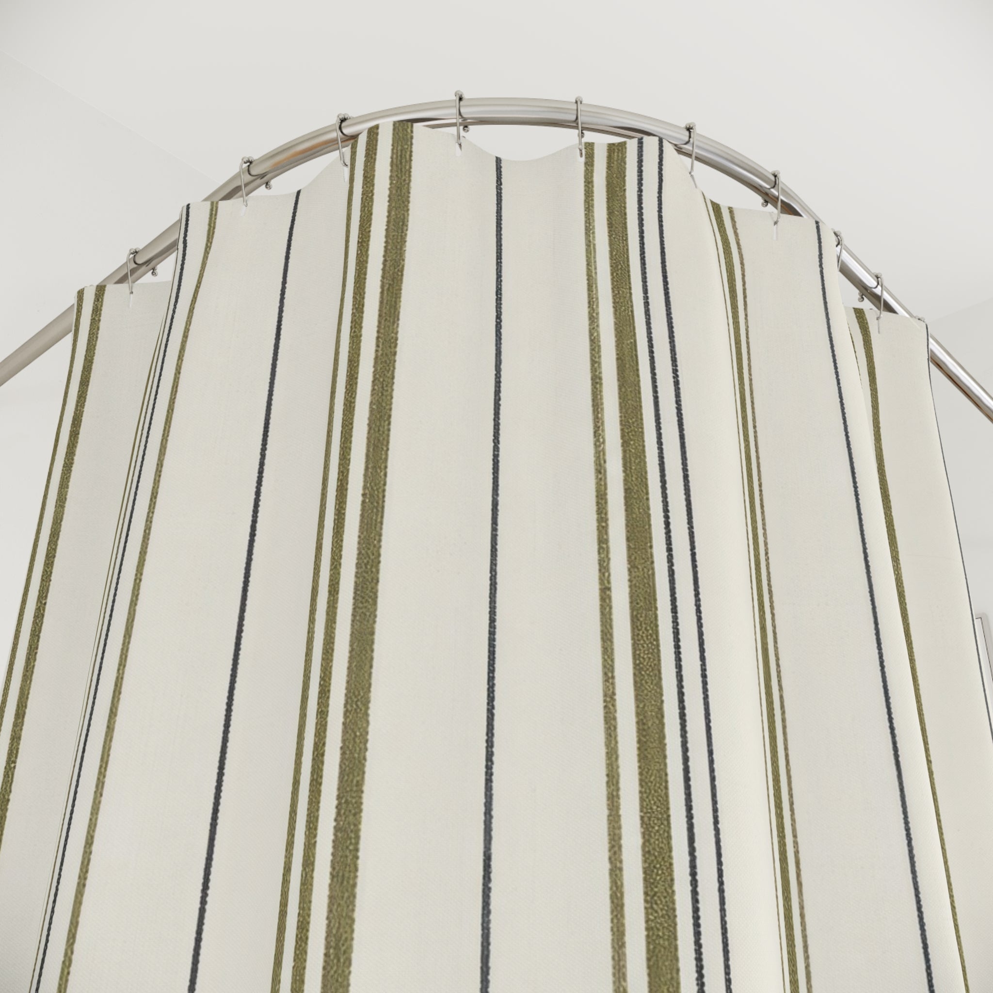 Olive Green Ticking Stripe Shower Curtain