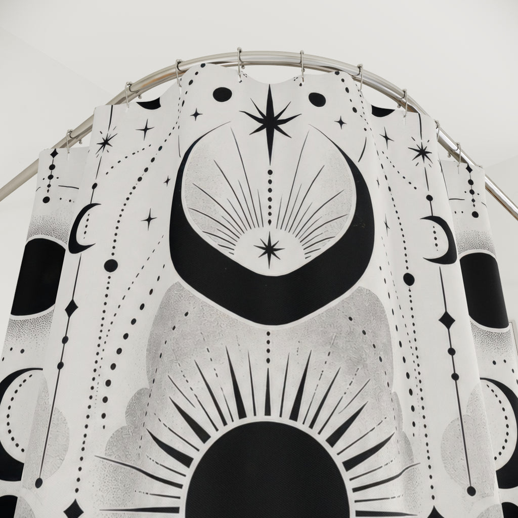 Black White Celestial Shower Curtain