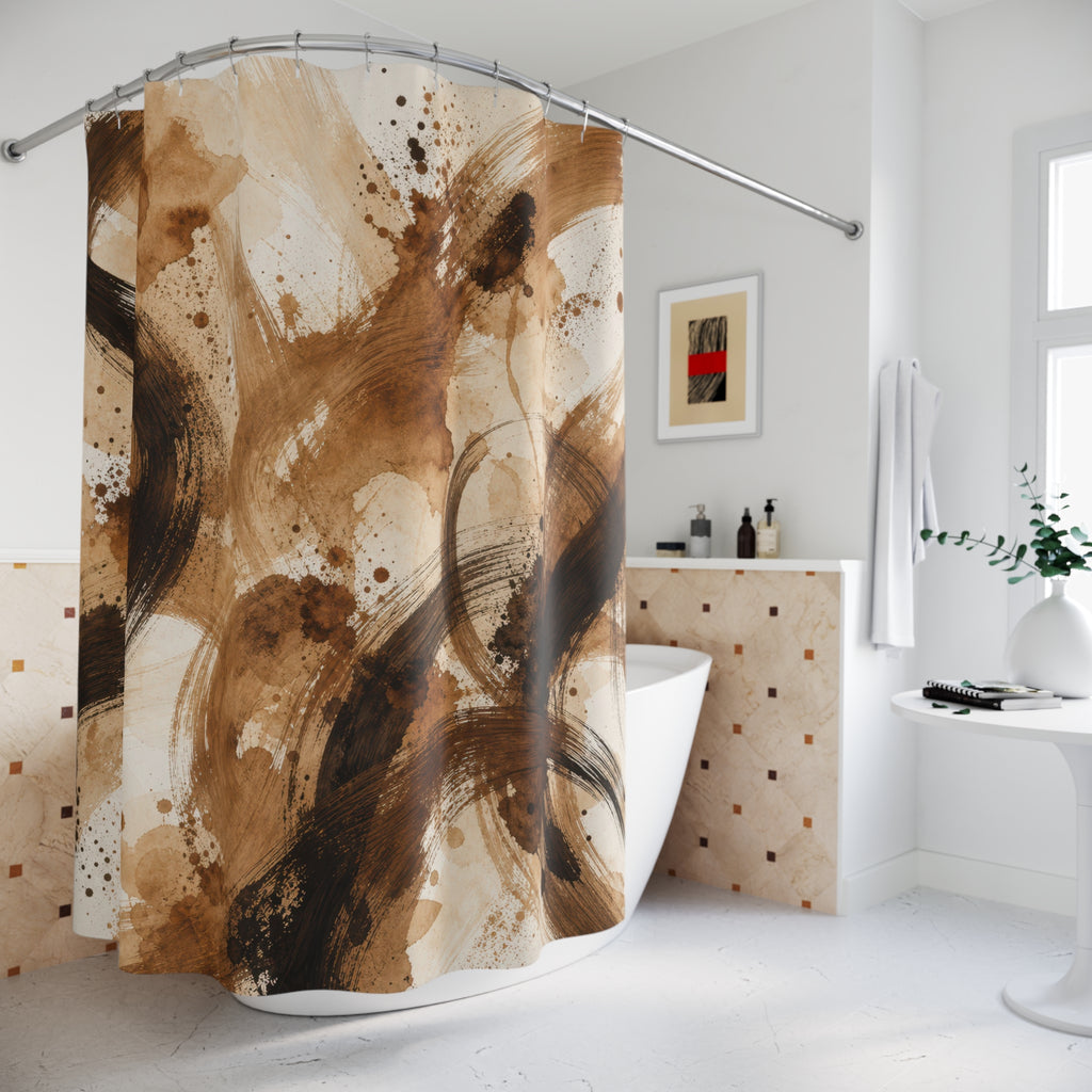 Black Brown Brush Stroke Shower Curtain