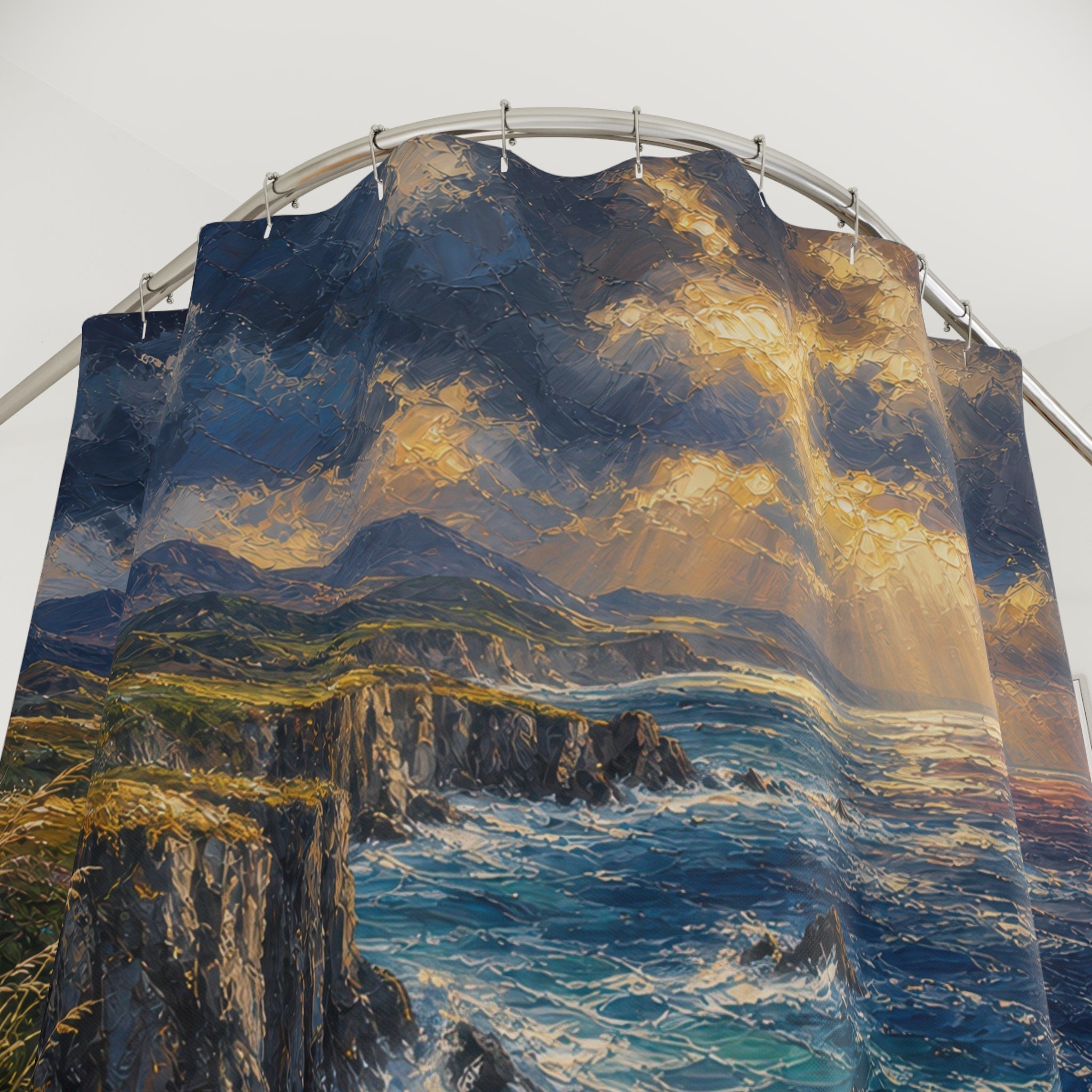 Oil Sea Cliffs Wild Grass Shower Curtain