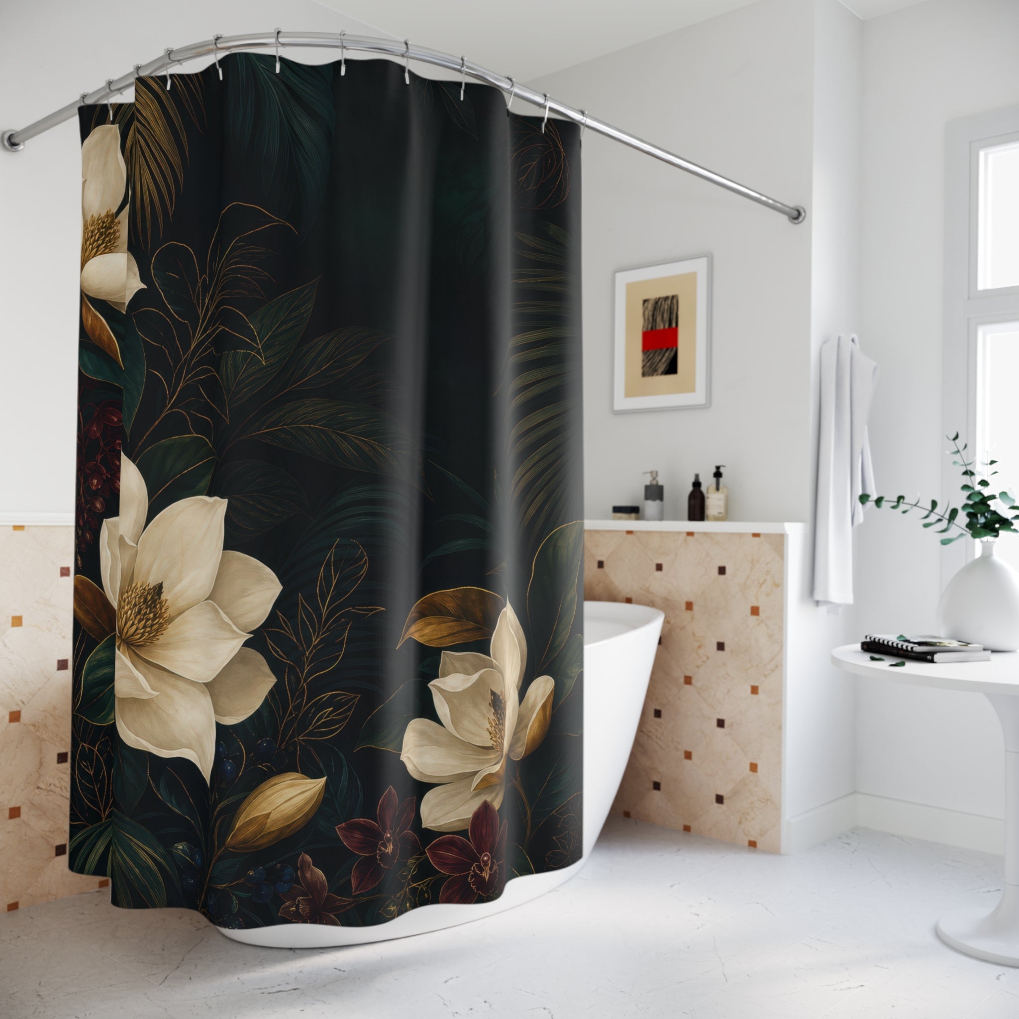 Emerald Magnolia Orchid Shower Curtain