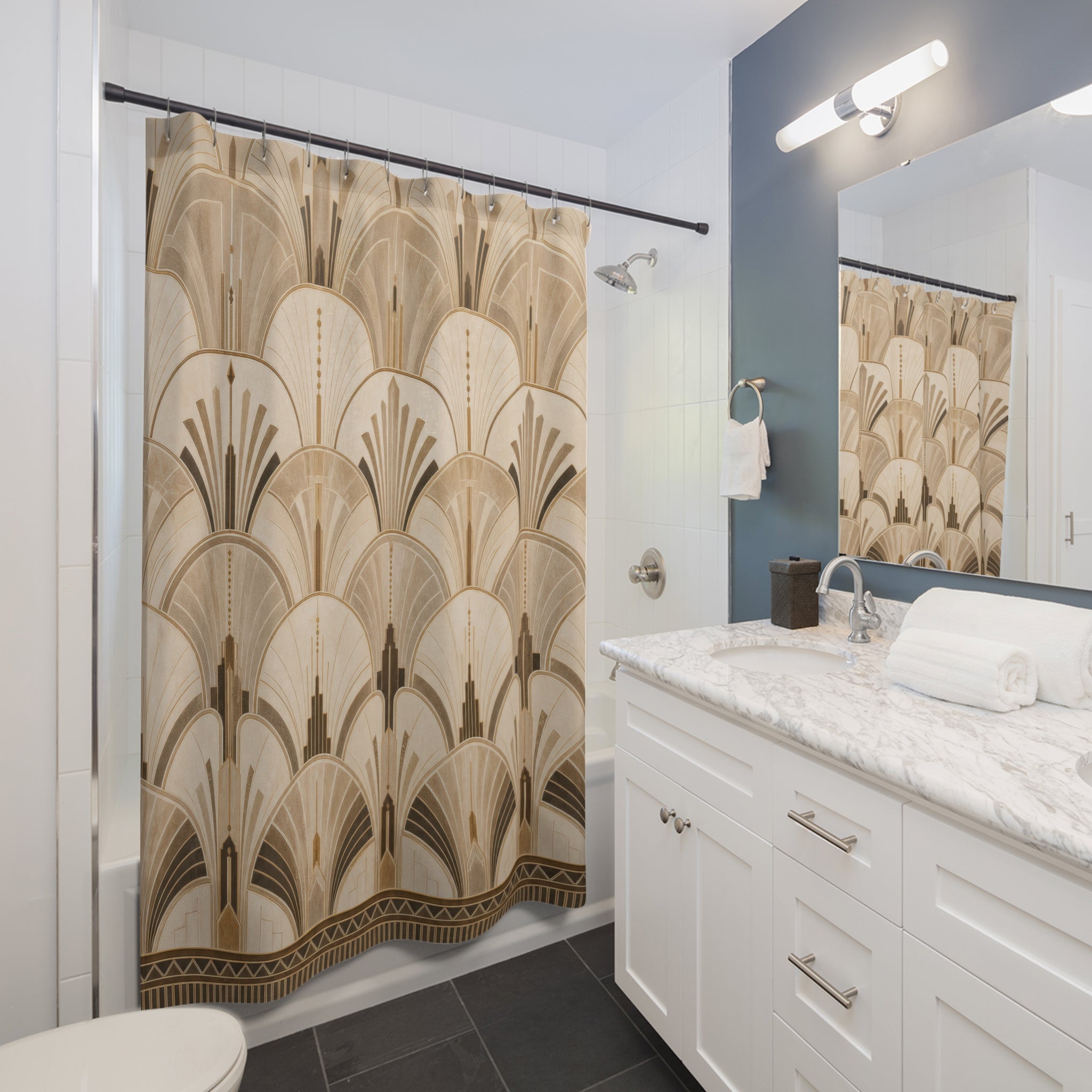 Brown Beige Fan Arch Shower Curtain